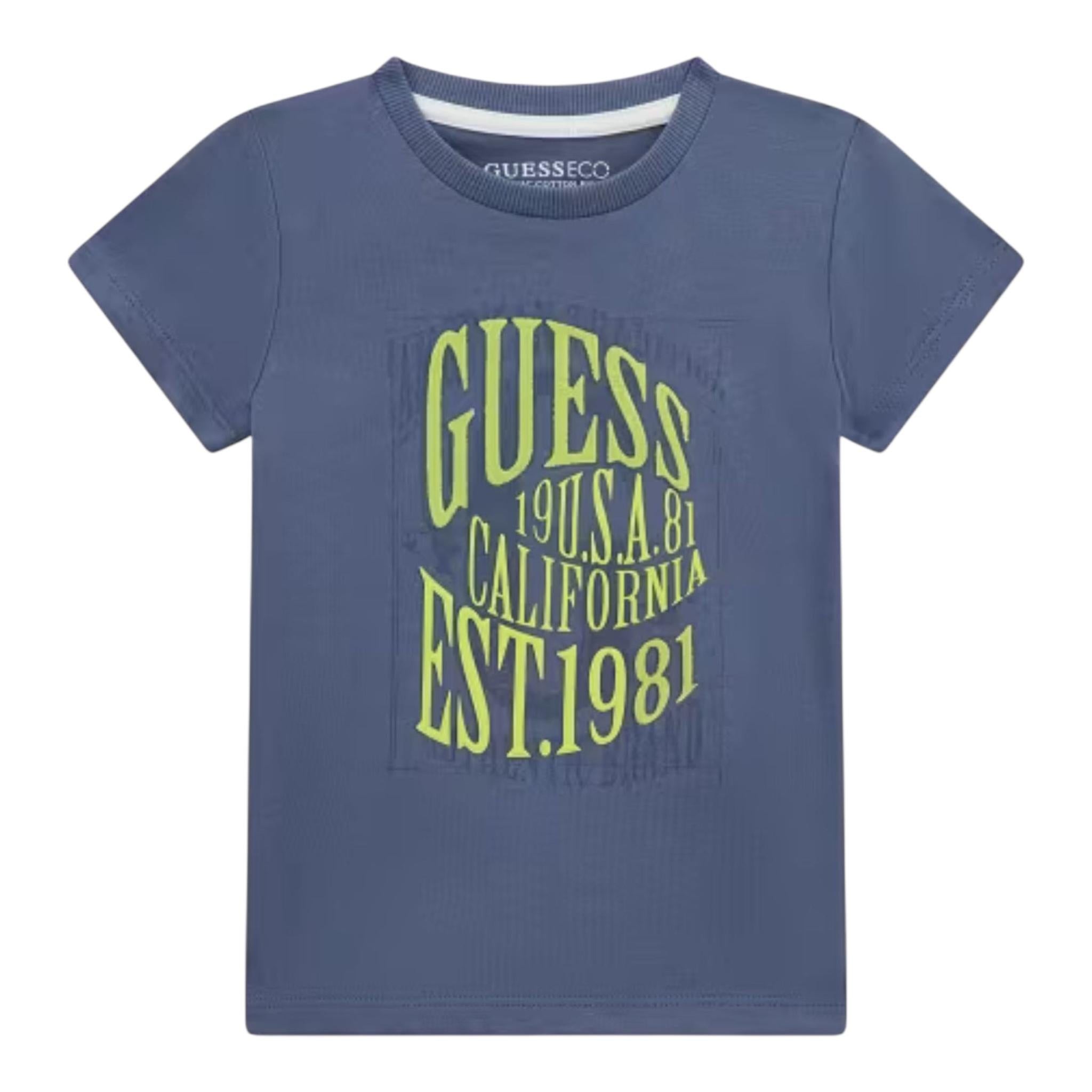 Guess T-Shirt Girocollo Tinta Unita con Stampa per Neonato N5RI19K8HM4N AZZURRO GUESS 