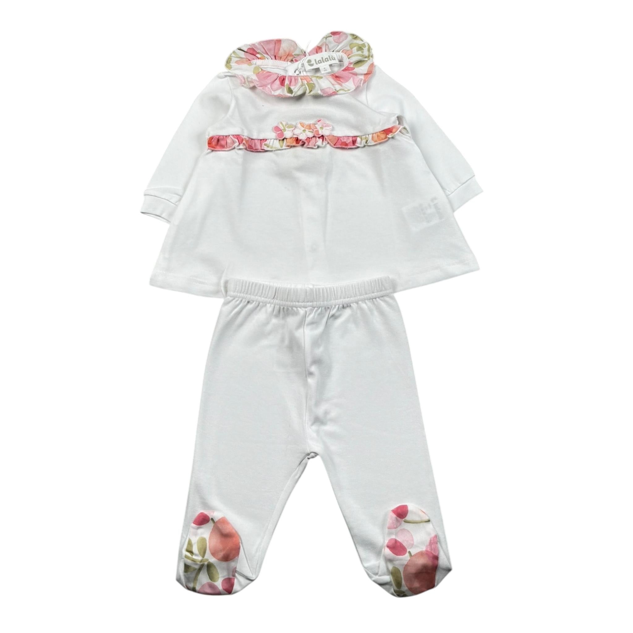 Lalalu' Completo 2 Pezzi Shirt-Ghettina Tinta Unita con Stampa per Neonata CPL017P BIANCO LALALU' 