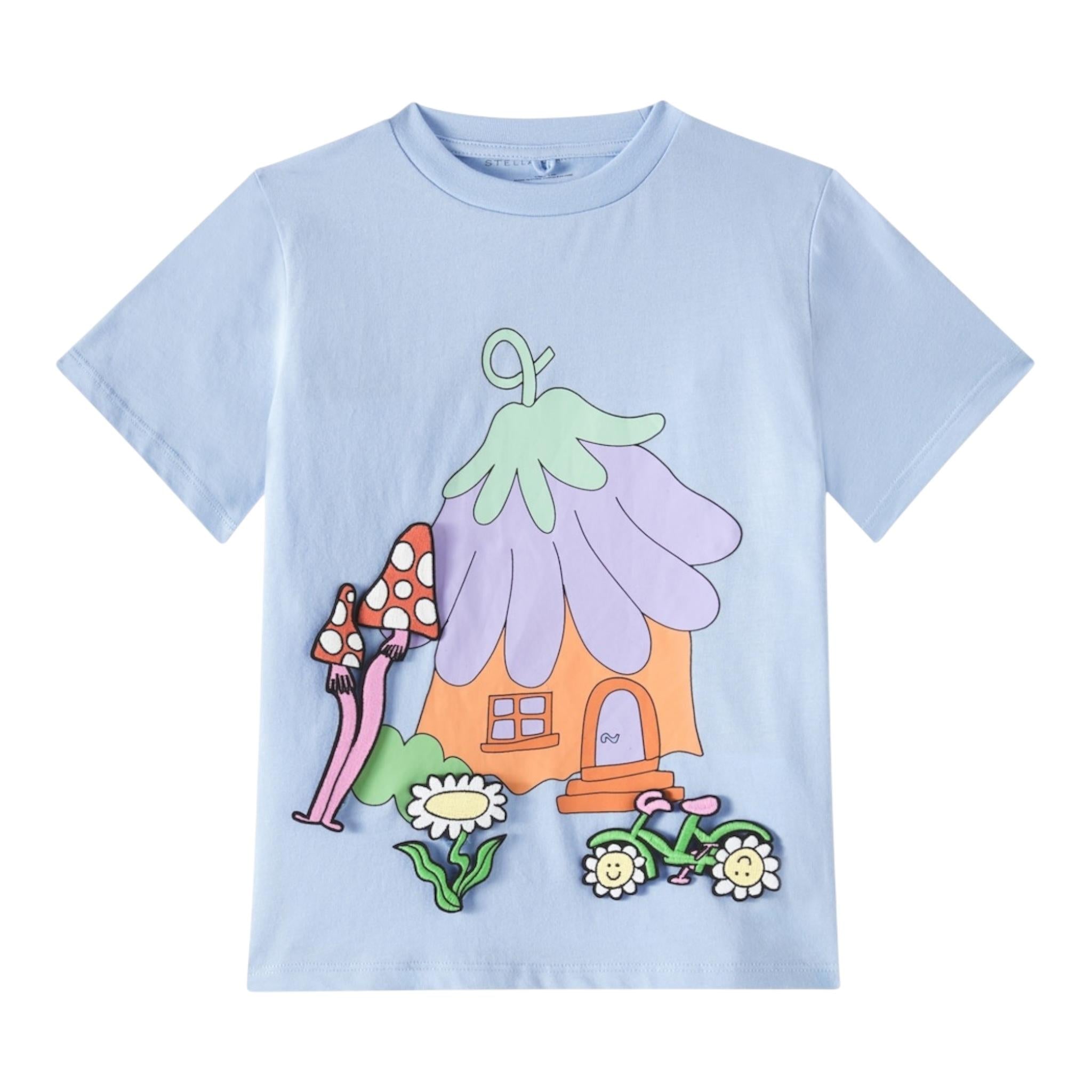 Stella Mccartney T-Shirt Girocollo Tinta Unita con Stampa E Applicazioni per Neonata TW8A51N AZZURRO STELLA McCARTNEY 