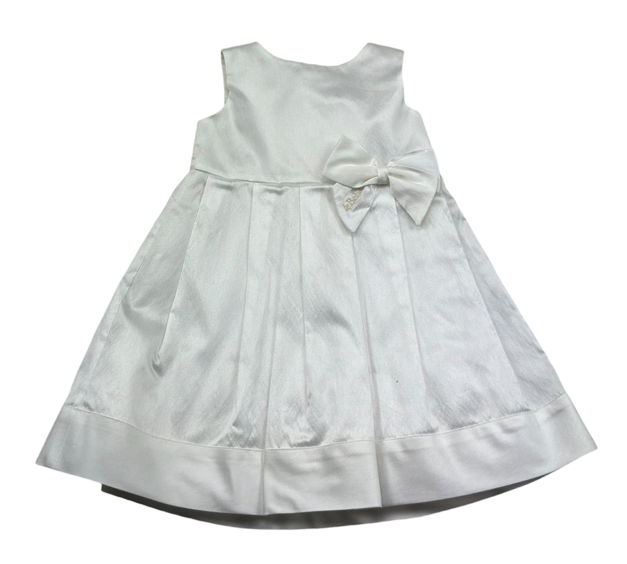 Le Bebe Abito Giromanica Tinta Unita con Fiocco per Neonata LBG0701 BIANCO LE BEBE 