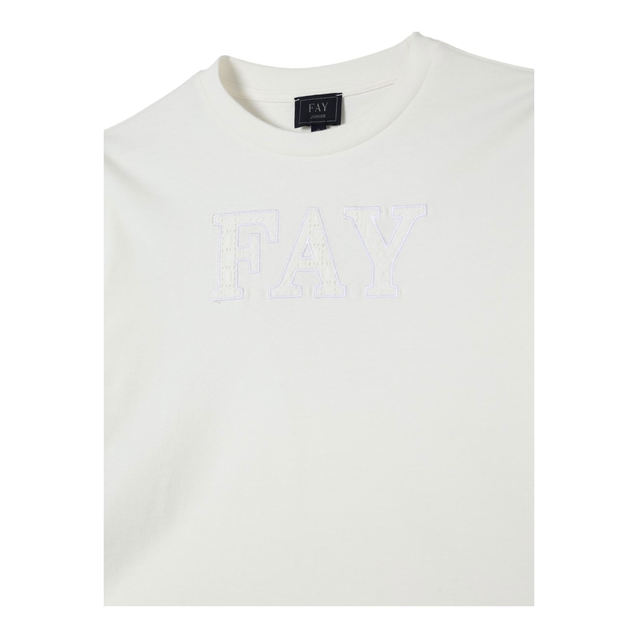 Fay T-Shirt Tinta Unita con Stampa per Bambino FW8A21 PANNA FAY 