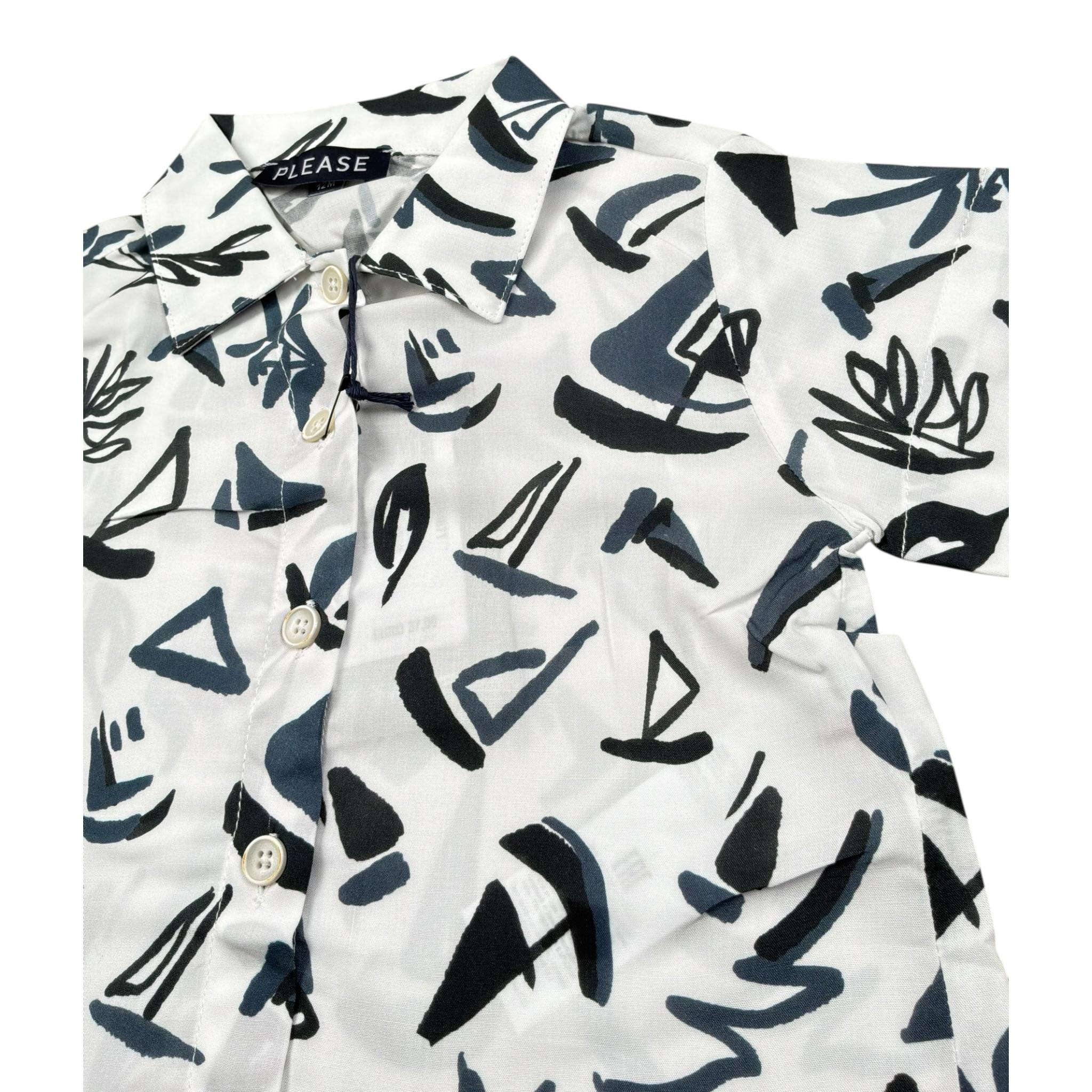 Please Camicia Tinta Unita con Stampa per Neonato CC80364B71 BIANCO PLEASE 