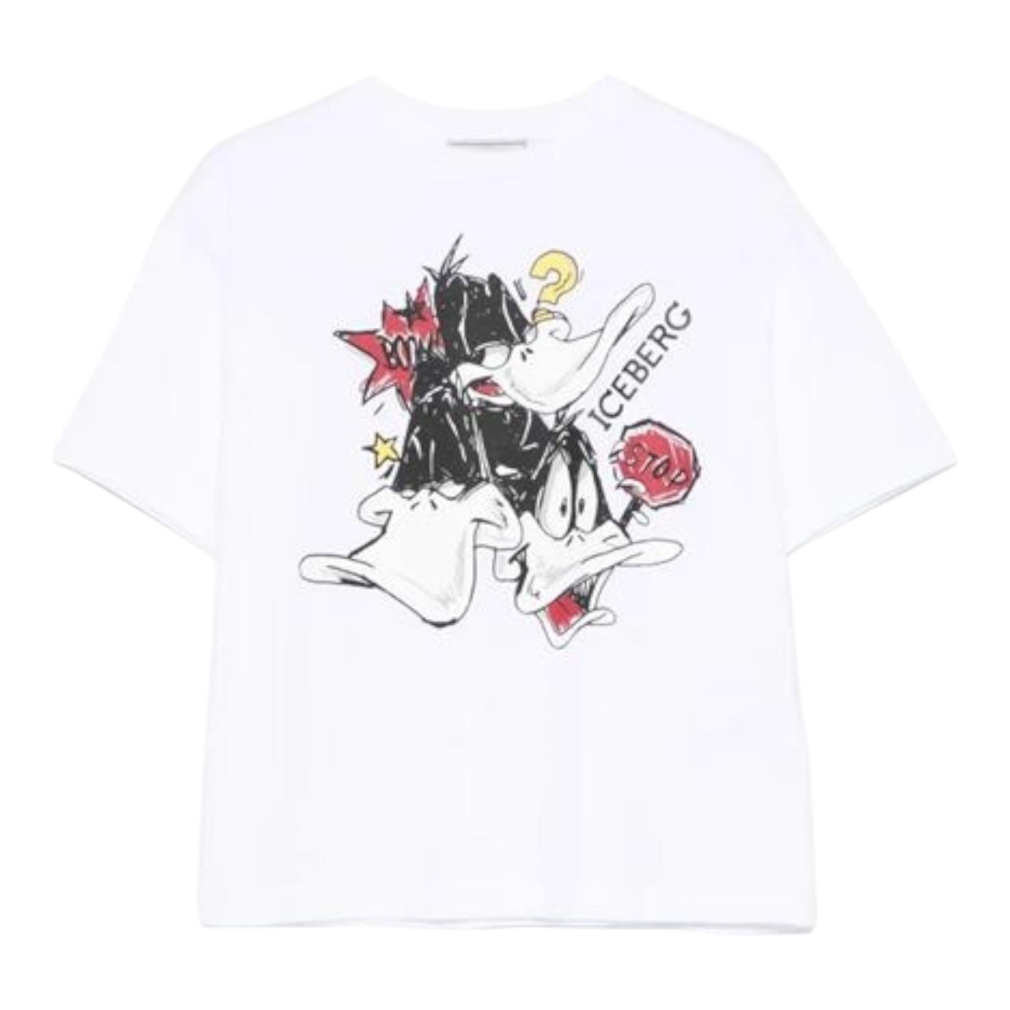 Iceberg T-Shirt Girocollo Tinta Unita con Stampa per Bambino TSICE5107J BIANCO ICEBERG 