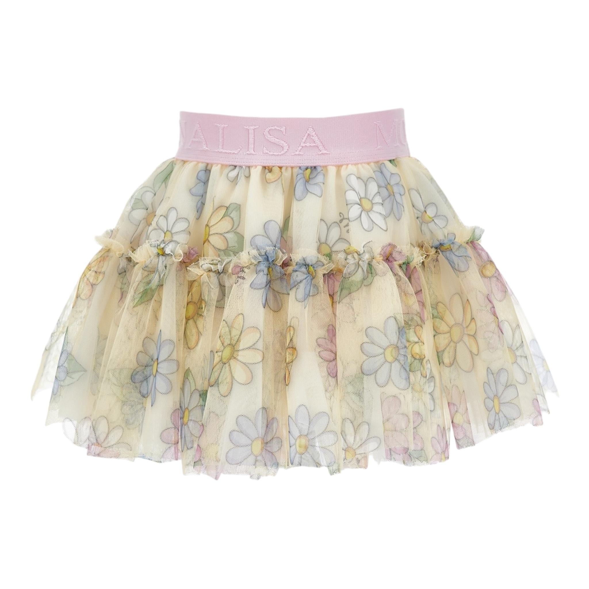 Monnalisa Gonna Tinta Unita In Tulle con Stampa Fiori per Neonata 31E702X GIALLO MONNALISA 