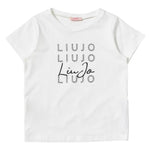 Liu Jo T-Shirt Girocollo Tinta Unita con Logo per Bambina G3099 BIANCO LIU JO 