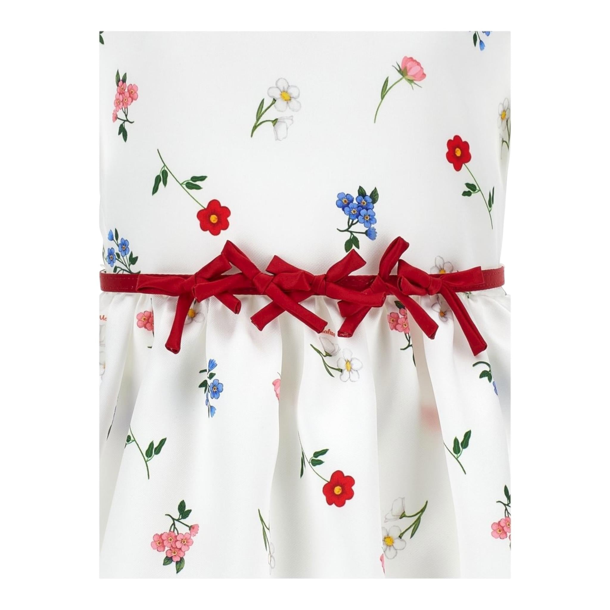 Monnalisa Abito Tinta Unita con Cintura E Fantasia Fiori per Bambina 71E909 BIANCO MONNALISA 