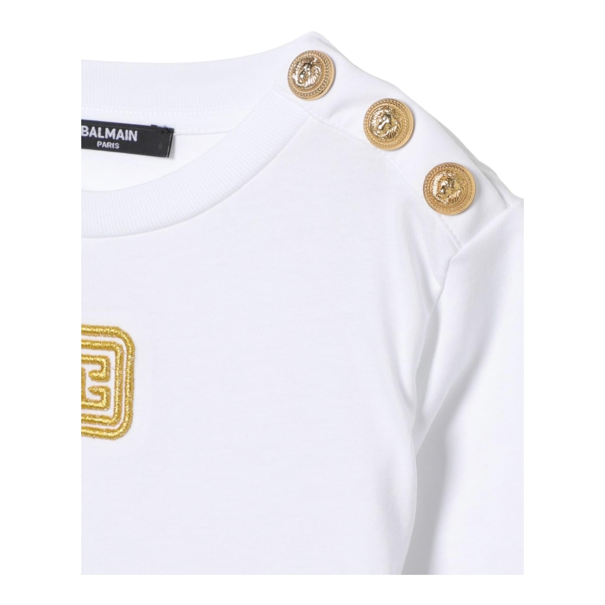 Balmain T-Shirt Girocollo Tinta Unita con Stampa per Bambino BW8P61 BIANCO BALMAIN 