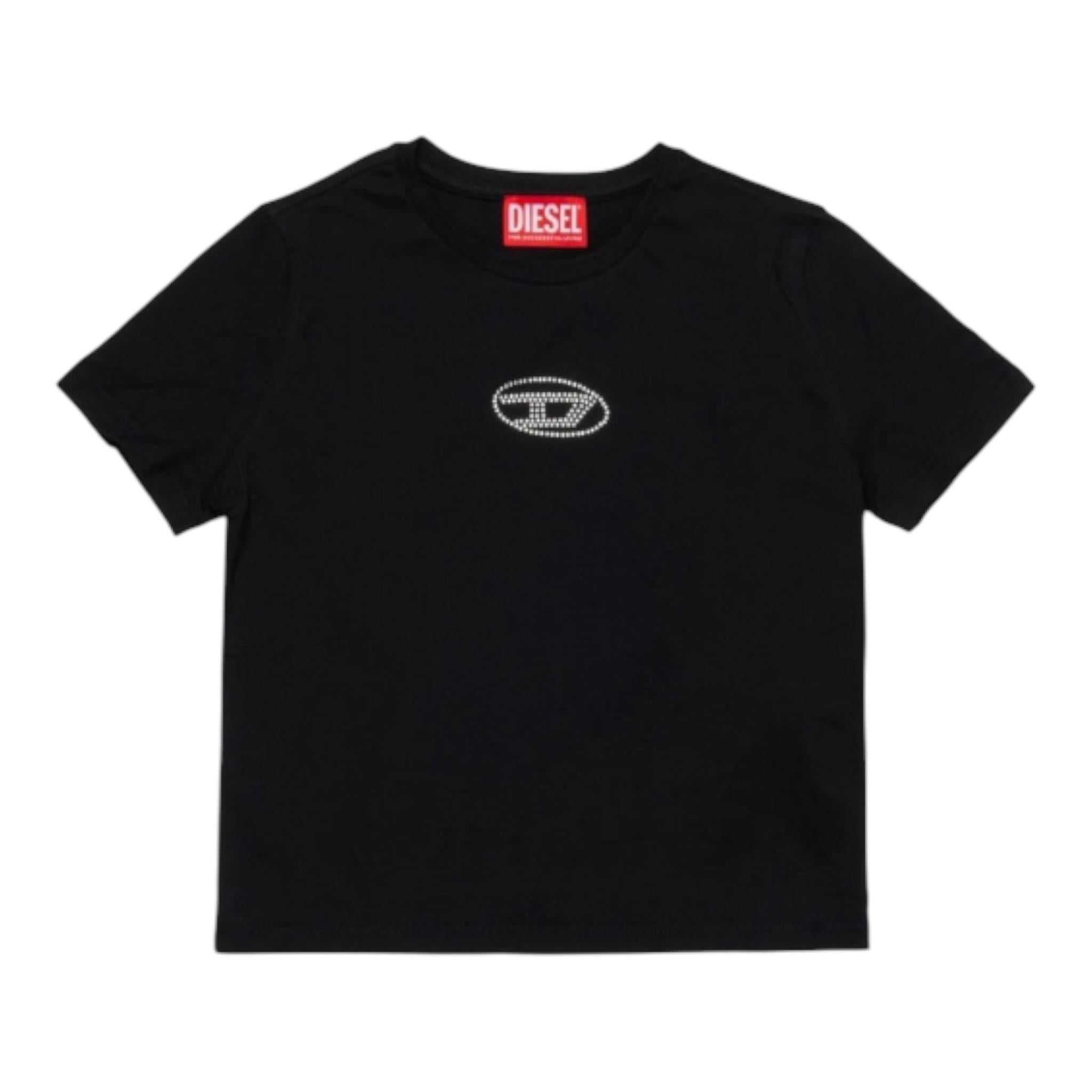 DIESEL t-shirt girocollo con logo brillantini Nero per Bambina J01953 NERO DIESEL 