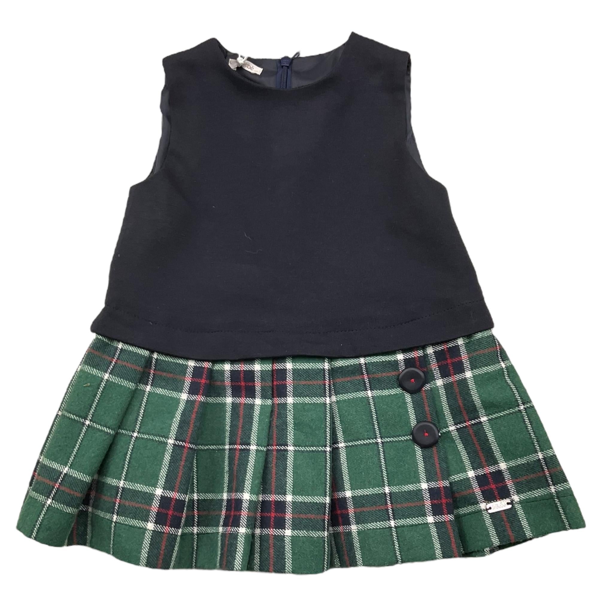 LE BEBE' abito giromanica tinta unita con gonna scozzese Blu per Neonata LBG6109 BLU LE BEBE' 