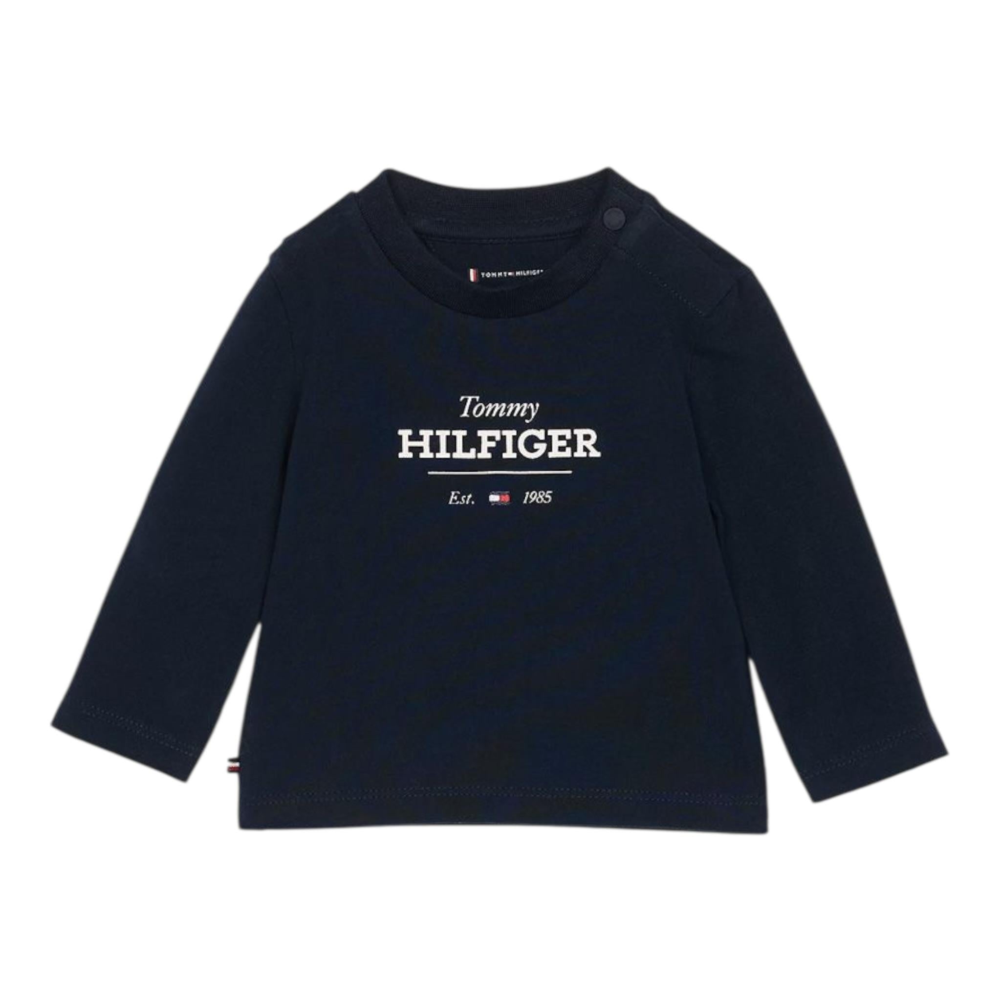 Tommy Hilfiger Shirt Girocollo Tinta Unita con Stampa per Neonato KN0KN01965 BLU TOMMY HILFIGER 
