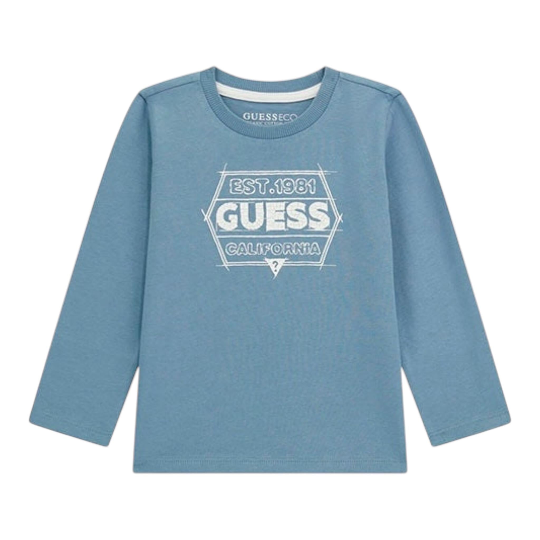 Guess Shirt Girocollo Tinta Unita con Stampa per Neonato N5RI26K8HM4N PETROLIO GUESS 