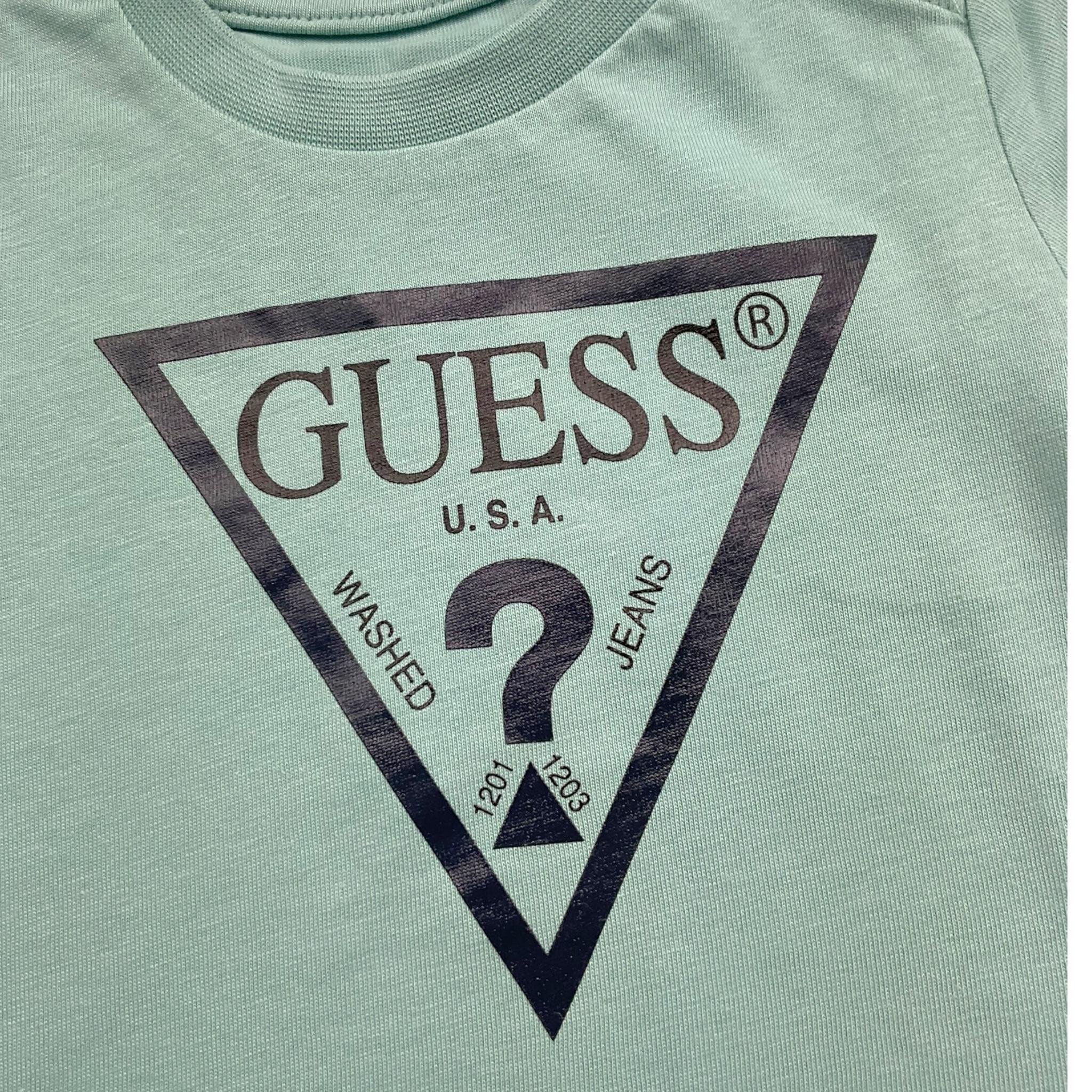 Guess T-Shirt Tinta Unita con Stampa per Neonato N73I55K8HM0 VERDE ACQUA GUESS 