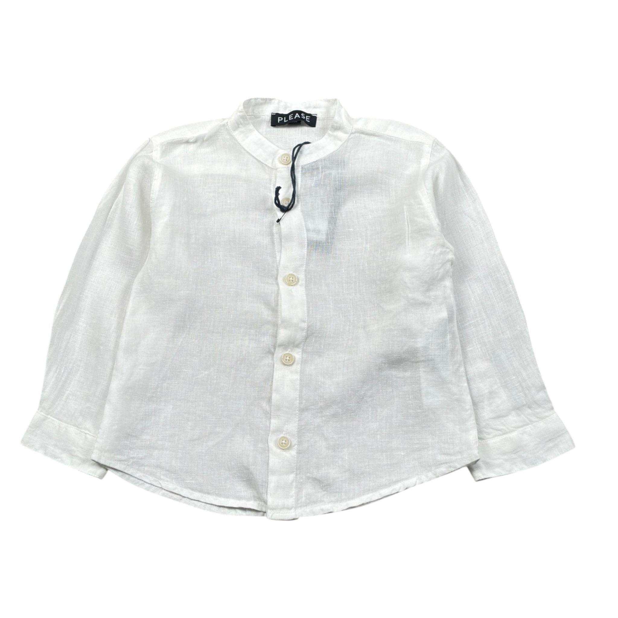 Please Camicia Tinta Unita con Colletto Coreano per Neonato CL28399B73 BIANCO PLEASE 