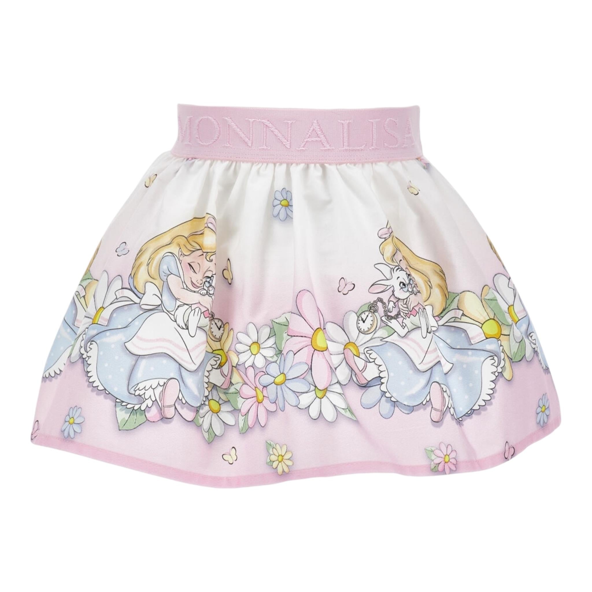 Monnalisa Gonna Tinta Unita con Stampa 'Alice Nel Paese Delle Meraviglie' per Neonata 31E703X BIANCO/ROSA MONNALISA 