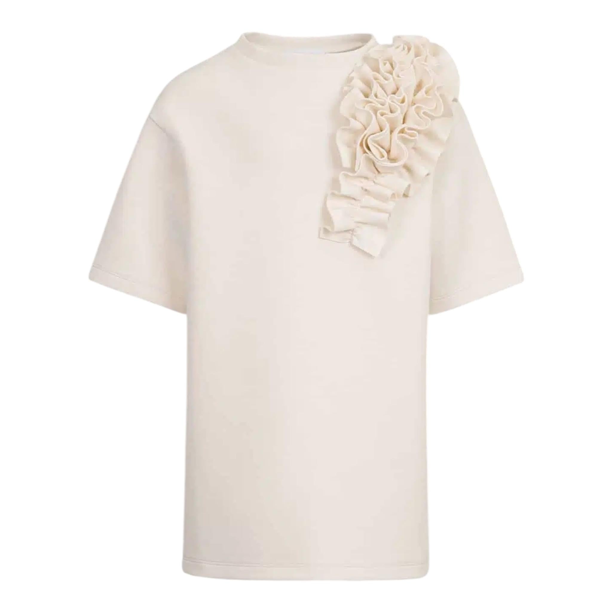 Dou Dou Abito Tinta Unita Mezza Manica con Applicazioni per Bambina DW1B33 PANNA DOU DOU 