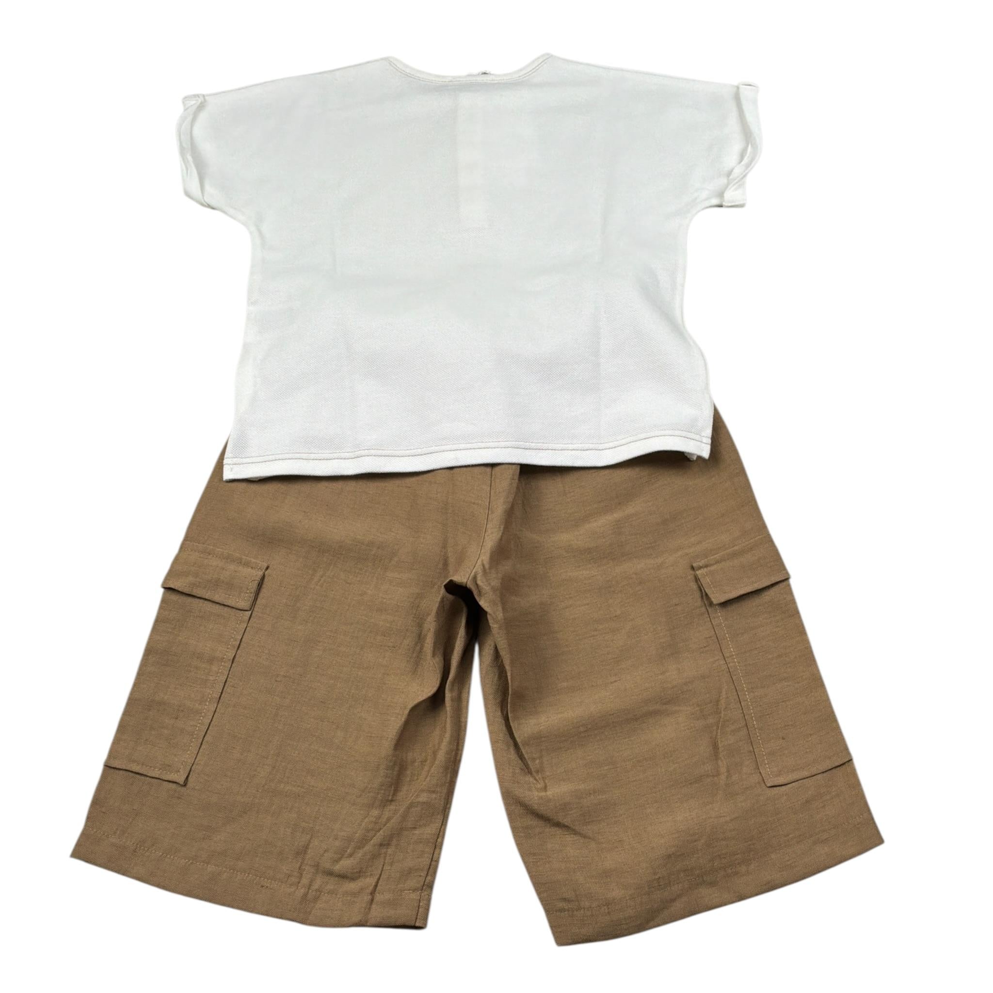 Barcellino Completo 2 Pezzi T-Shirt-Pantalone Bicolore per Bambina 120412 BIANCO/BEIGE BARCELLINO 