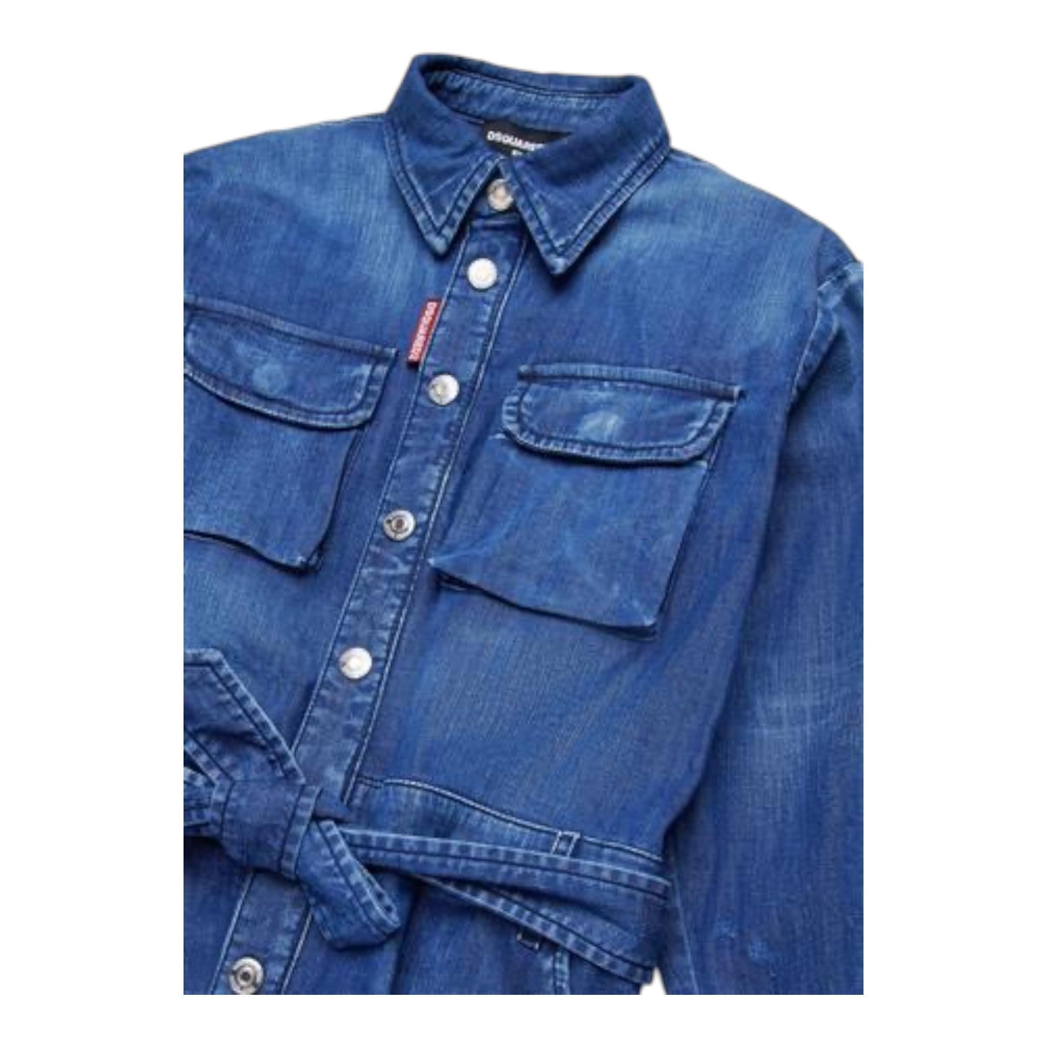 DSQUARED2 tuta intera in denim tinta unita con bottoni Blu per Bambina DQ2553 BLU DSQUARED2 