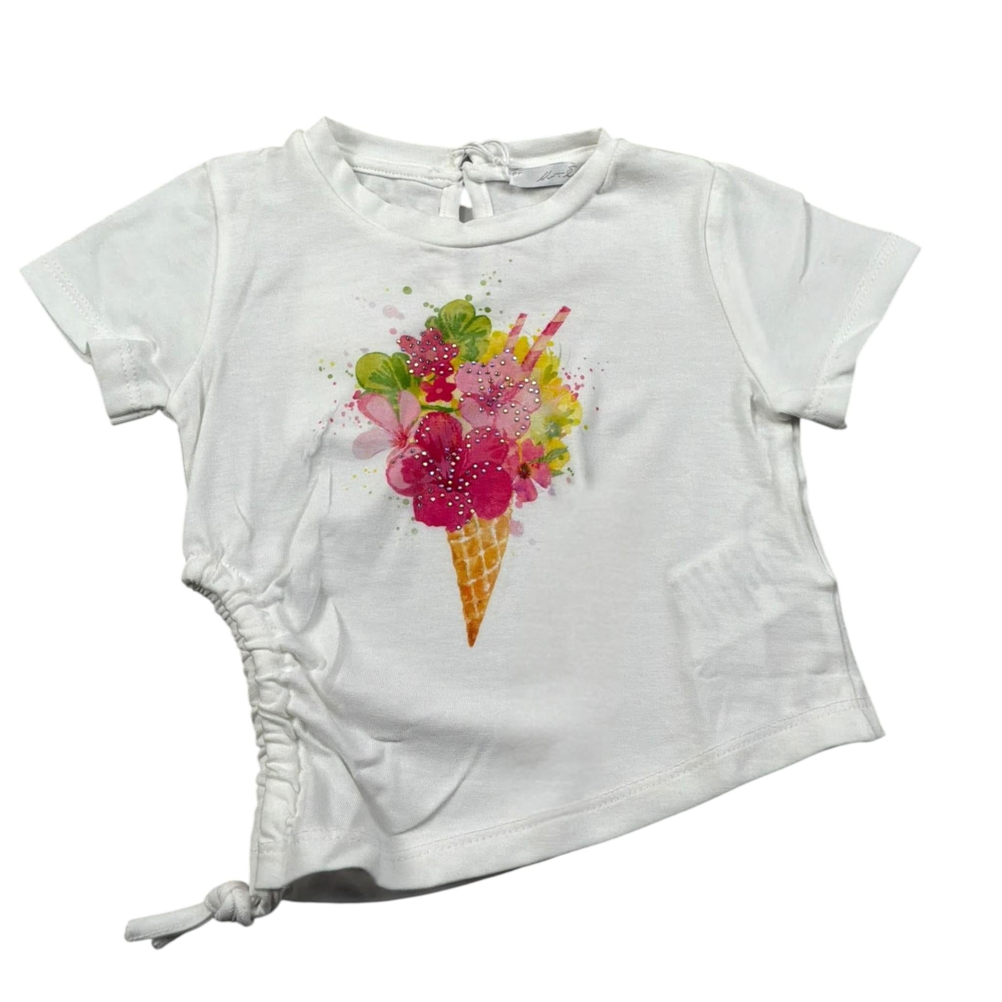 M+E' T-Shirt Girocollo Tinta Unita con Stampa per Neonata UE1356 BIANCO M+E' 