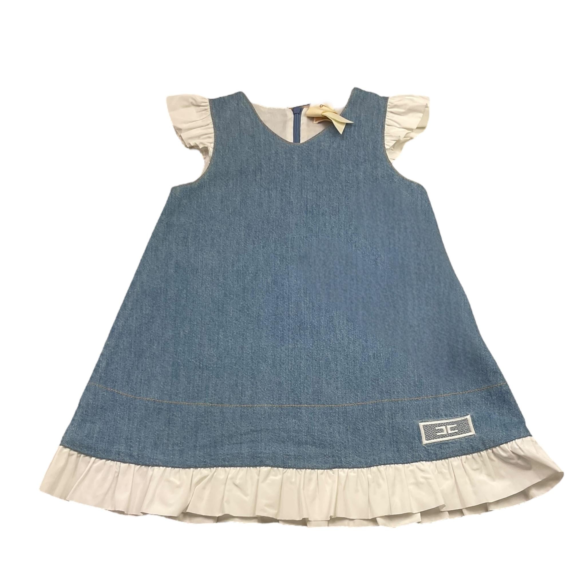 Elisabetta Franchi Abito In Denim Giromanica Tinta Unita per Bambina EGAB192 AZZURRO ELISABETTA FRANCHI 