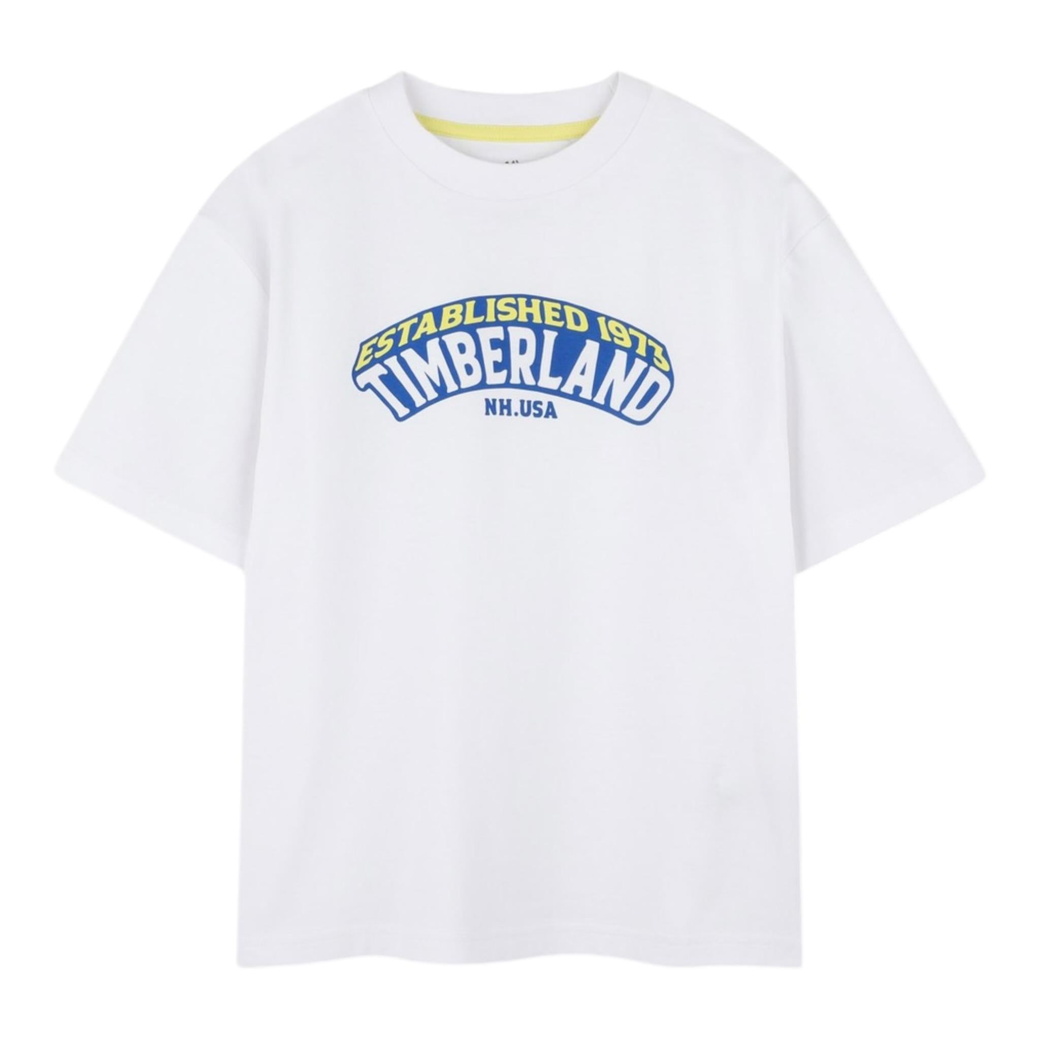 Timberland T-Shirt Girocollo Tinta Unita con Logo per Bambino T60430 BIANCO TIMBERLAND 