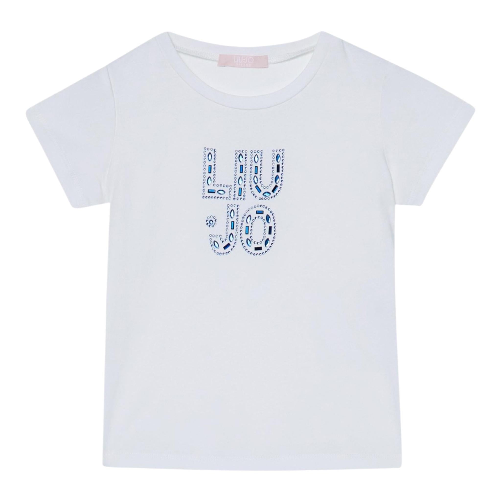 Liu Jo T-Shirt Girocollo Tinta Unita con Brillantini per Neonata KA5094NXX BIANCO LIU JO 