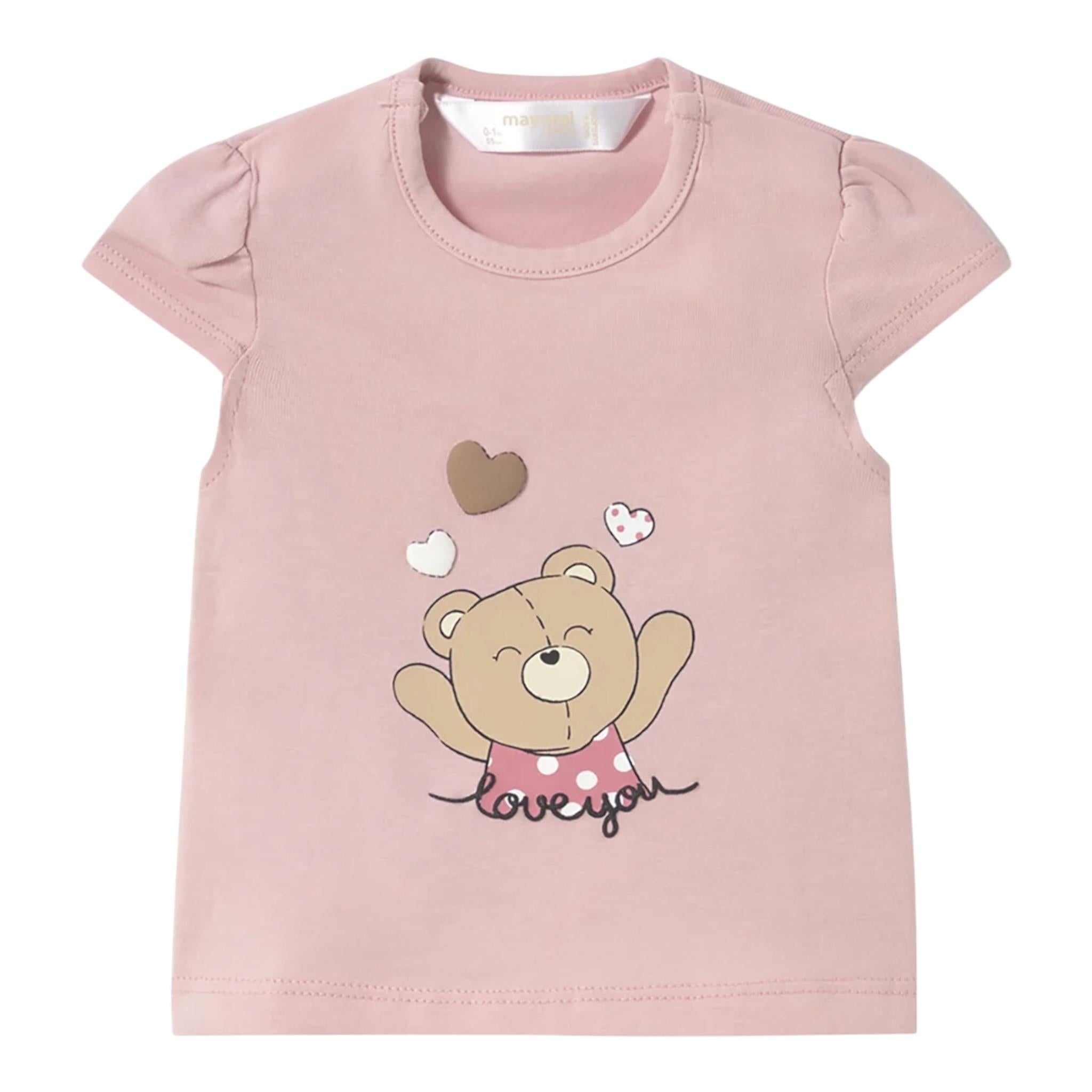 Mayoral T-Shirt Girocollo tinta unita con Stampa Orso Rosa per Neonata 1070X ROSA MAYORAL 
