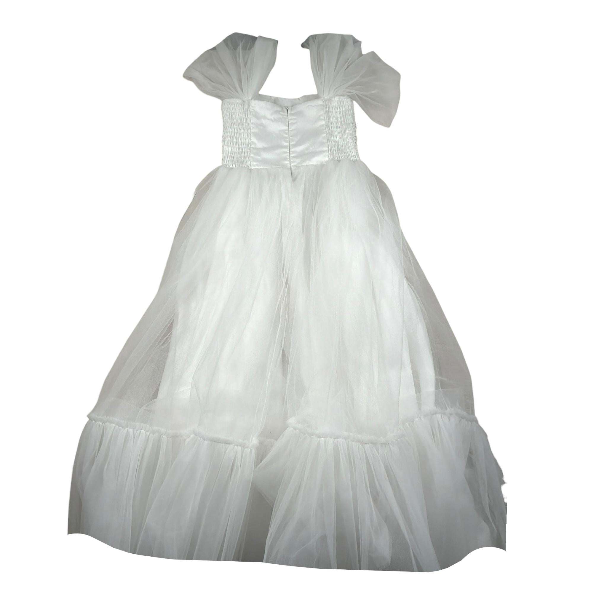 Notaro Of Kids Abito Giromanica Tinta Unita con Tulle per Bambina K22106 BIANCO NOTARO OF KIDS 