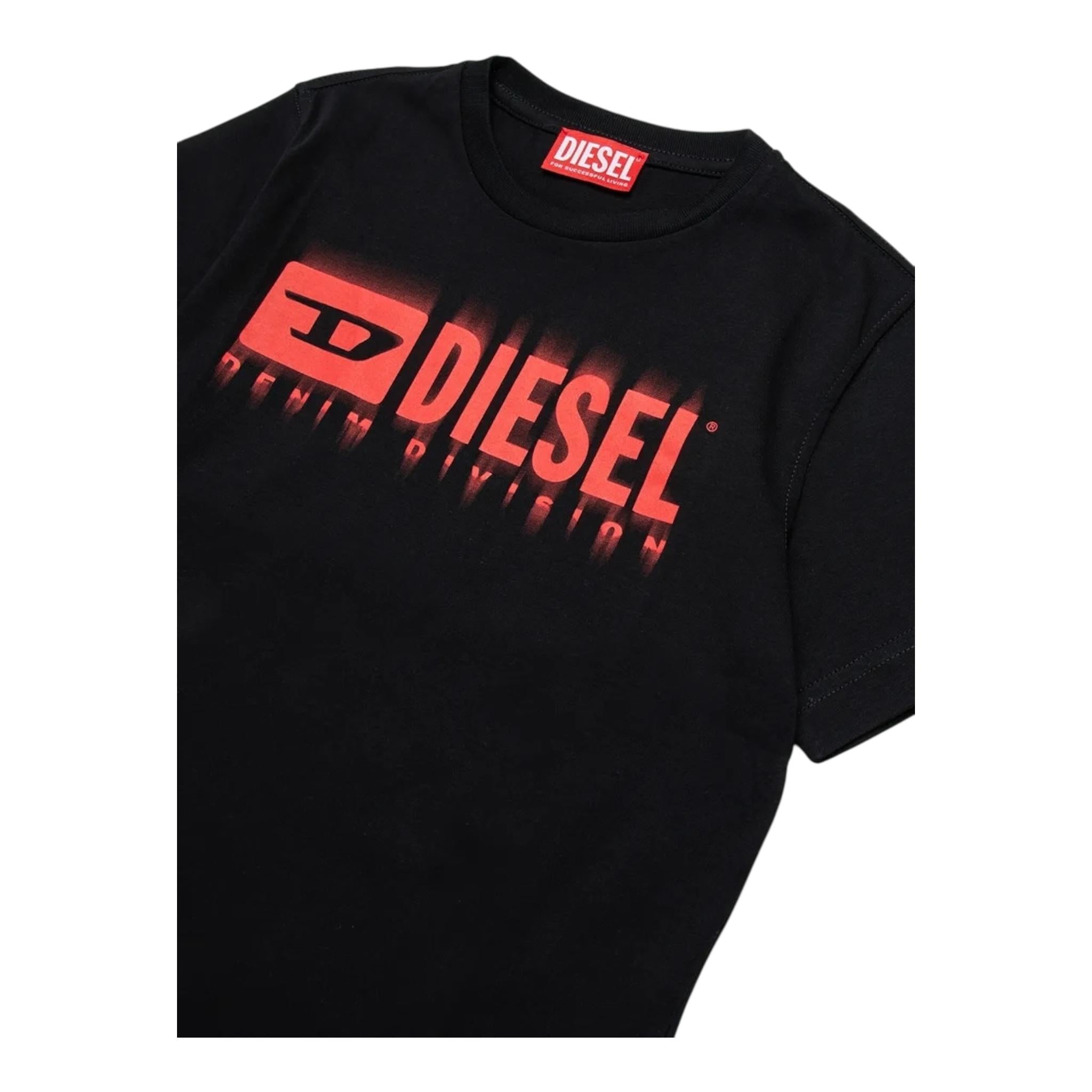 Diesel T-Shirt Girocollo Tinta Unita con Stampa per Bambino J02033 NERO DIESEL 