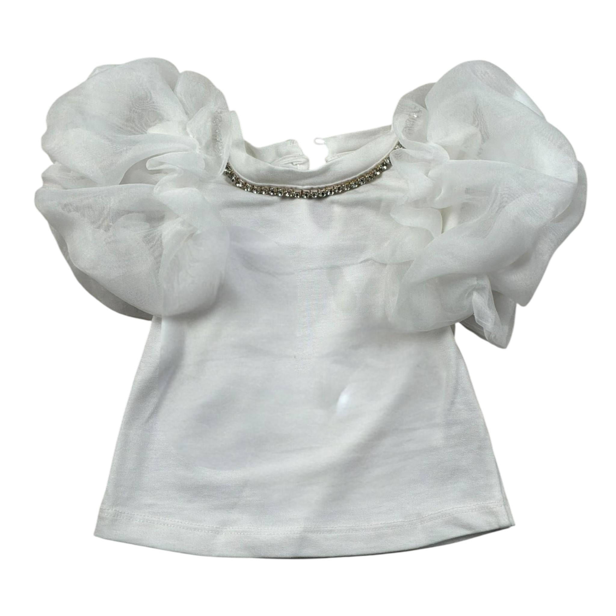 Miss Grant T-Shrit Girocollo Tinta Unita con Applicazioni per Neonata MG1244 BIANCO MISS GRANT 