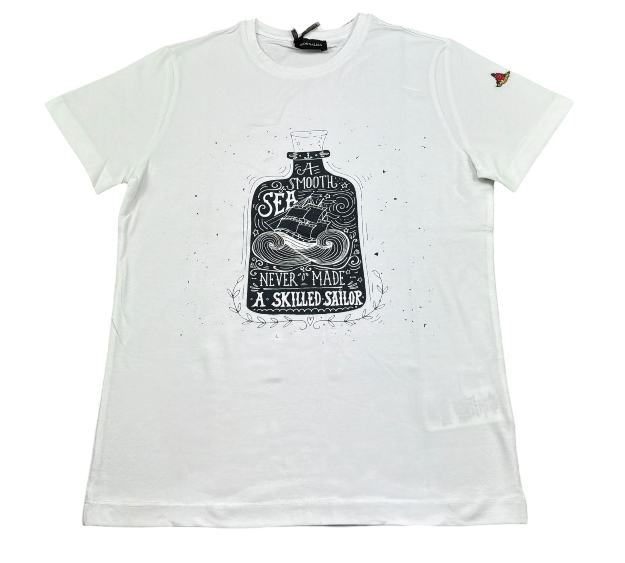 Monnalisa T-Shirt Girocollo Tinta Unita con Stampa per Bambino 253603 BIANCO MONNALISA 