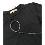 Please T-Shirt Modello Crop Tinta Unita con Brillantini per Bambina MB26032G73 NERO PLEASE 