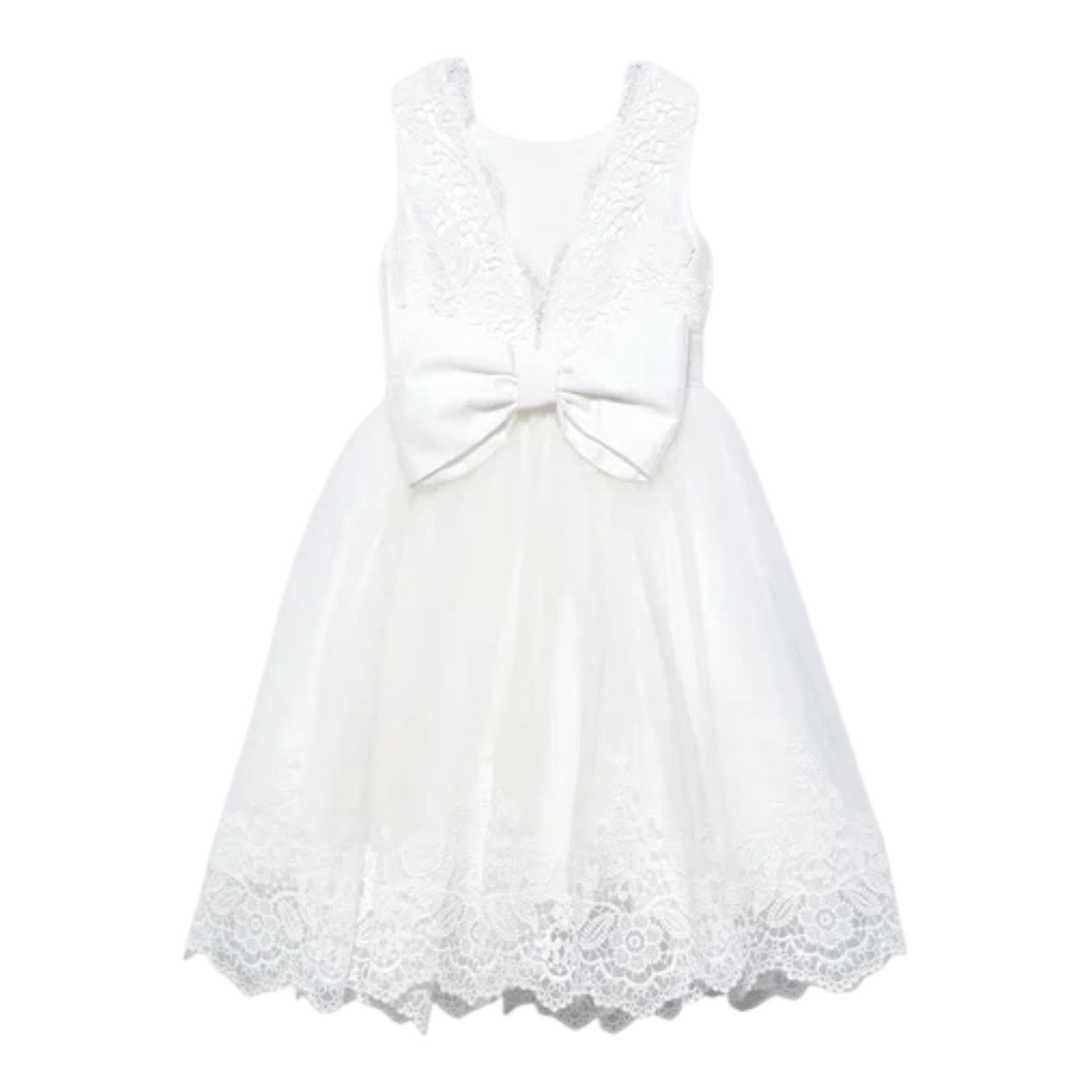 Abel & Lula Abito Tinta Unita Giromanica con Ricami per Bambina 5033 BIANCO ABEL & LULA 