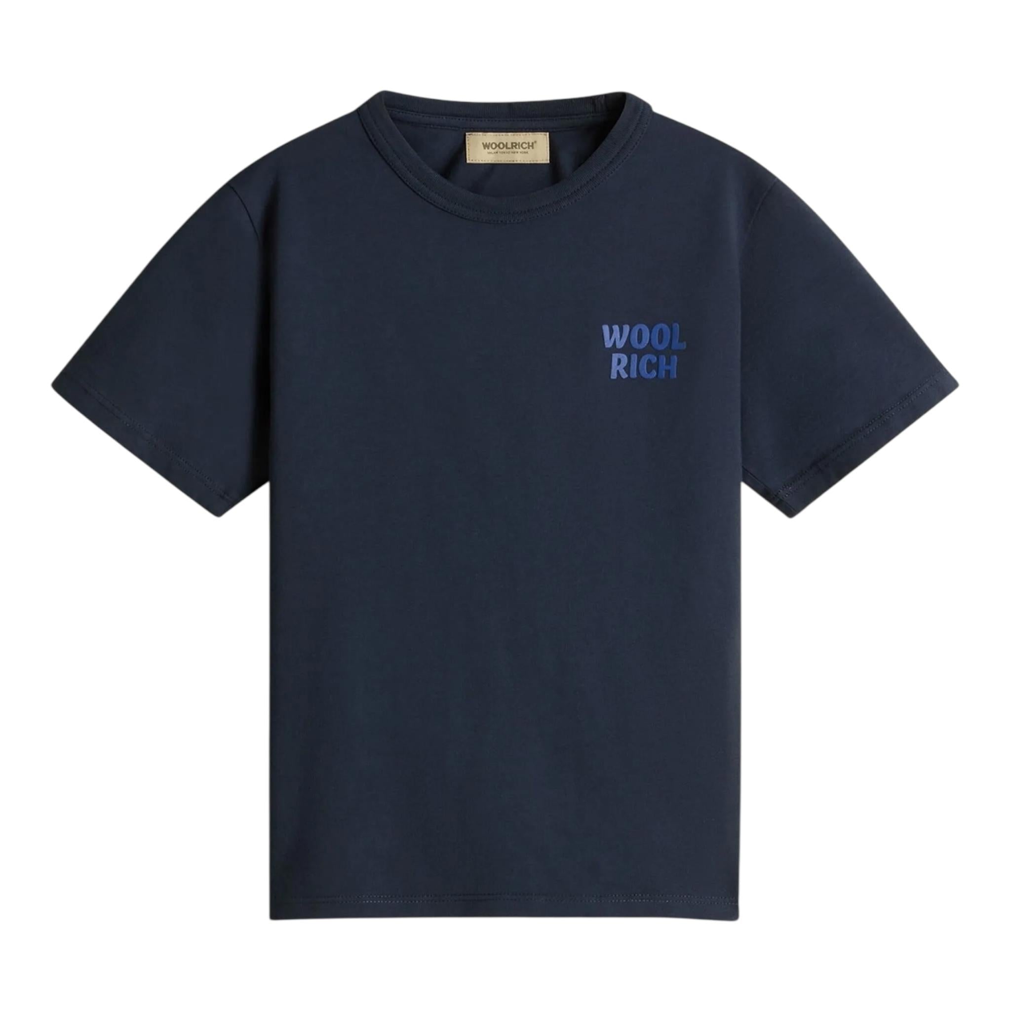 Woolrich T-Shirt Girocollo Tinta Unita con Logo per Bambino CFWKTE0140MRUT BLU WOOLRICH 