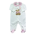 Le Bebe Tutina Manica Lunga Tinta Unita con Colletto E Stampa In Contrasto per Neonata LBG6263 BIANCO LE BEBE 