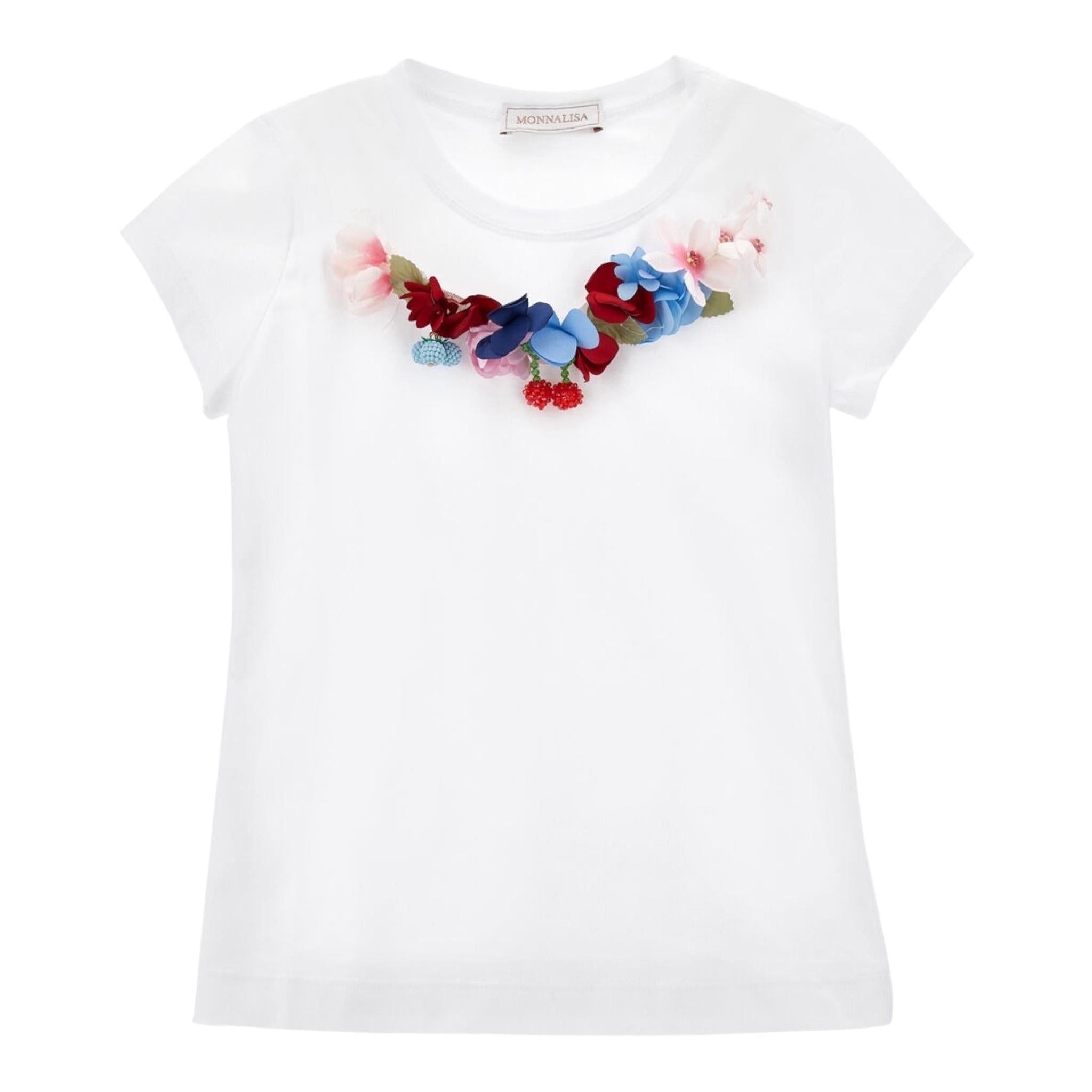 Monnalisa T-Shirt Girocollo Tinta Unita con Applicazioni per Bambina 11E628X BIANCO MONNALISA 