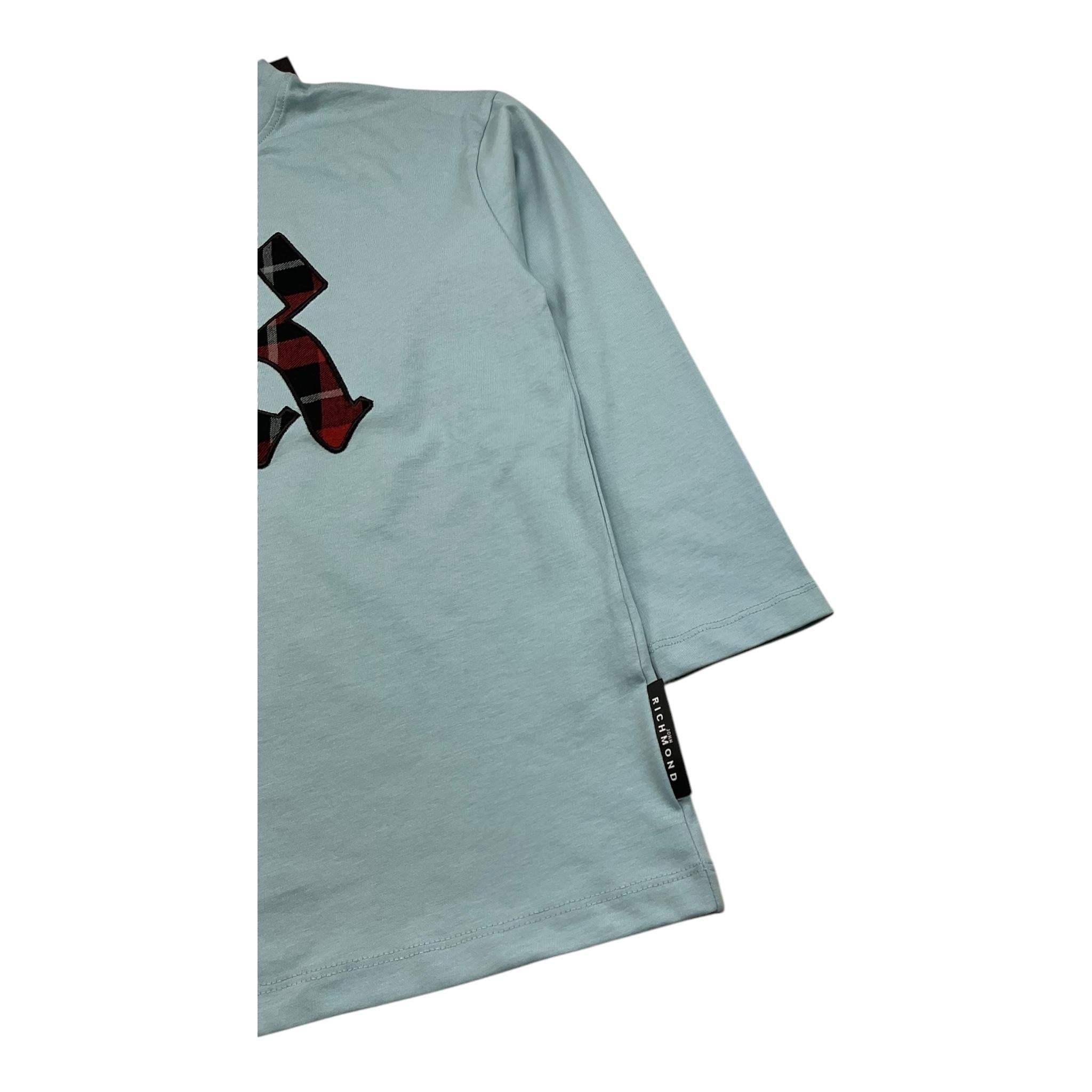 JOHN RICHMOND shirt girocollo tinta unita con stampa in contrasto Azzurro per Bambino RBA25156TS AZZURRO JOHN RICHMOND 