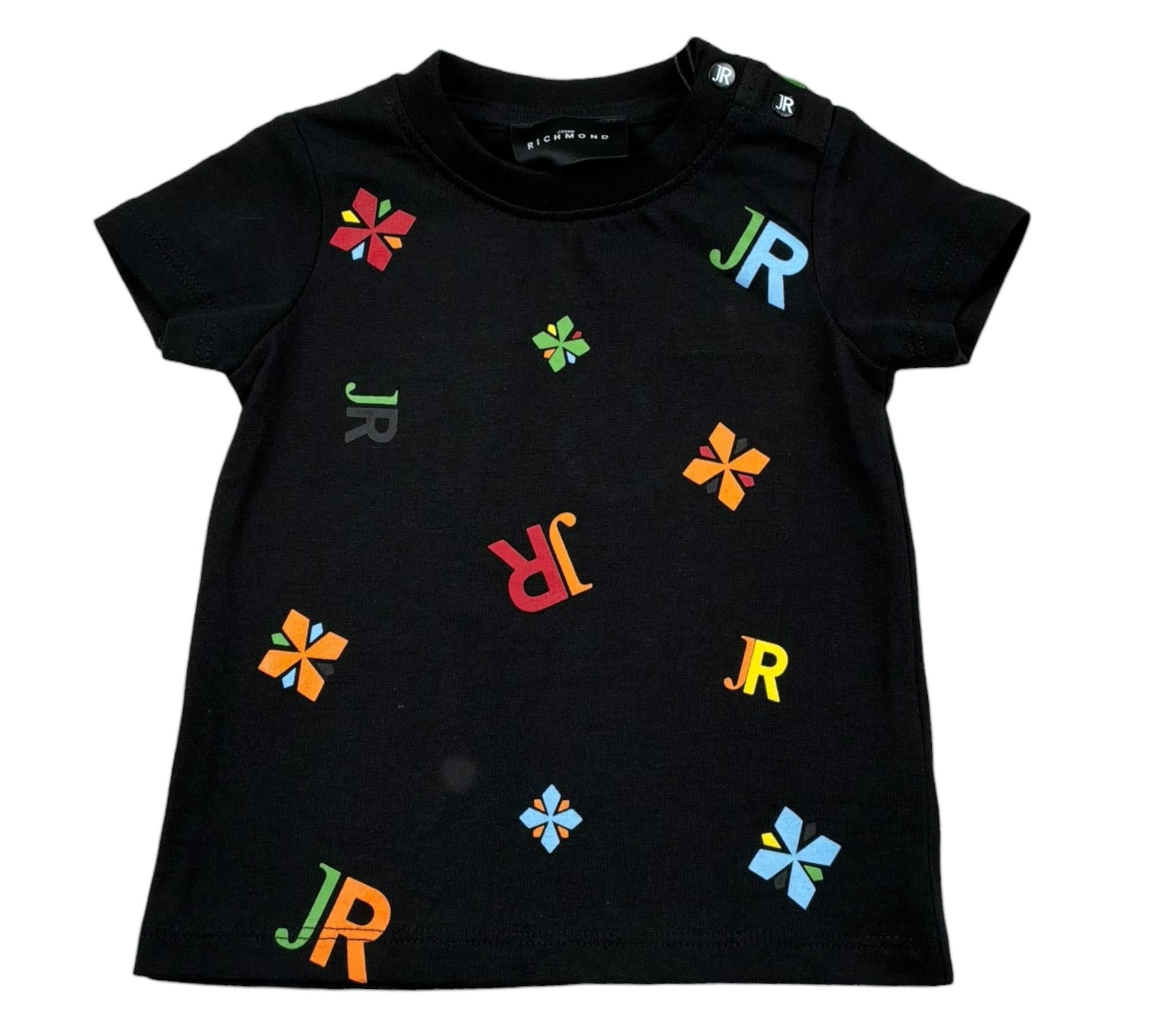 John Richmond T-Shirt Girocoll Tinta Unita con Stampe per Neonato RIP26119TS NERO JOHN RICHMOND 