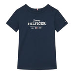 Tommy Hilfiger T-Shirt Girocollo Tinta Unita con Logo per Bambino KB0KB09356 BLU TOMMY HILFIGER 