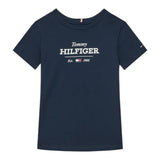 Tommy Hilfiger T-Shirt Girocollo Tinta Unita con Logo per Bambino KB0KB09356 BLU TOMMY HILFIGER 