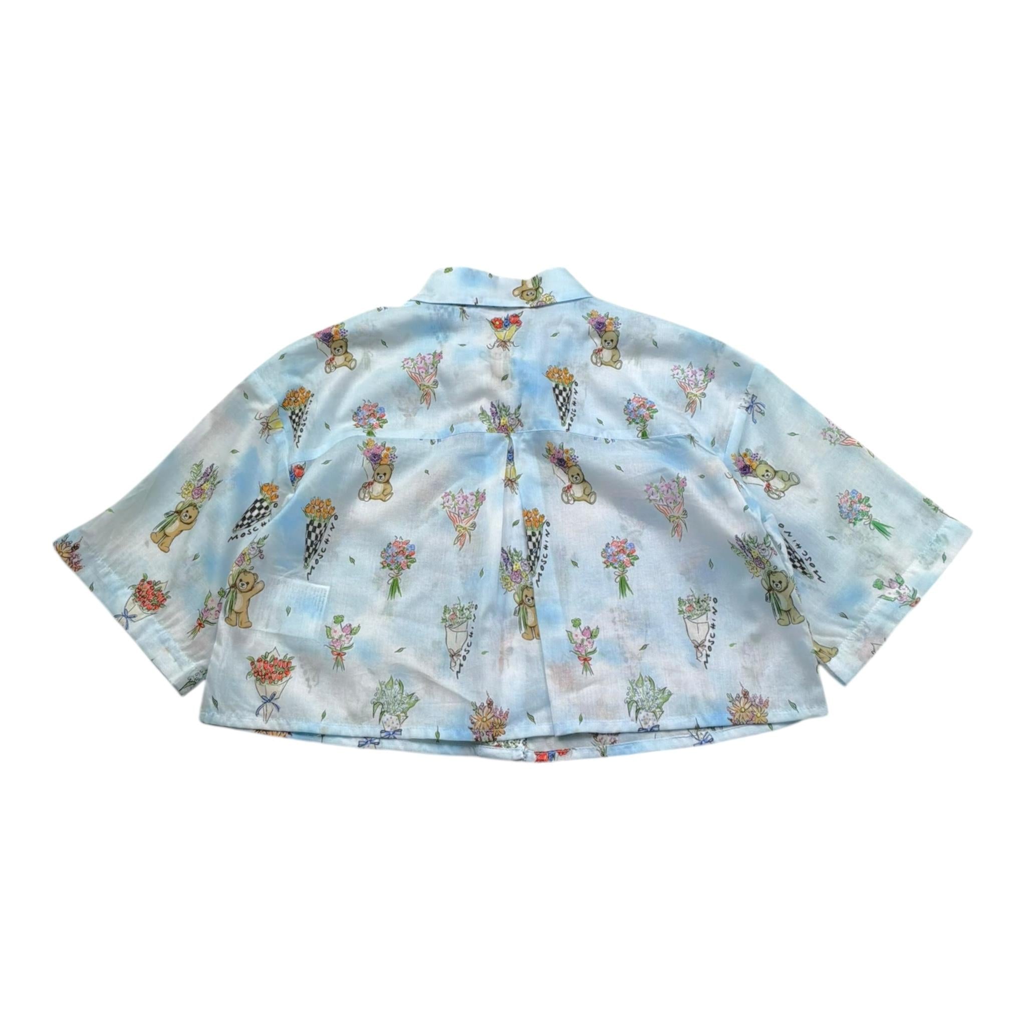 Moschino Camicia Mezza Manica Tinta Unita con Stamopa per Bambina HDC02C AZZURRO MOSCHINO 