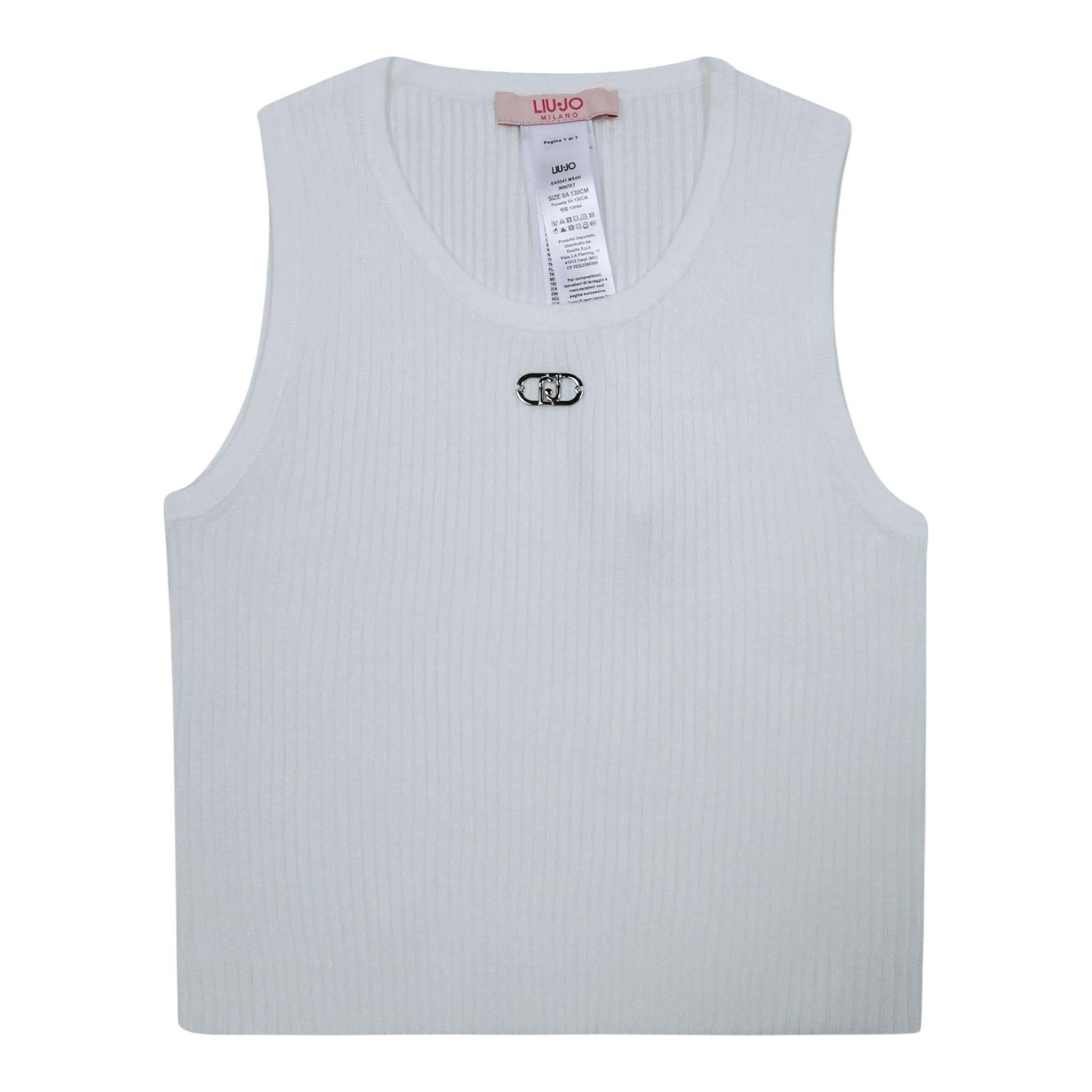 Liu Jo Canotta Tinta Unita con Logo per Bambina GA5041X BIANCO LIU JO 