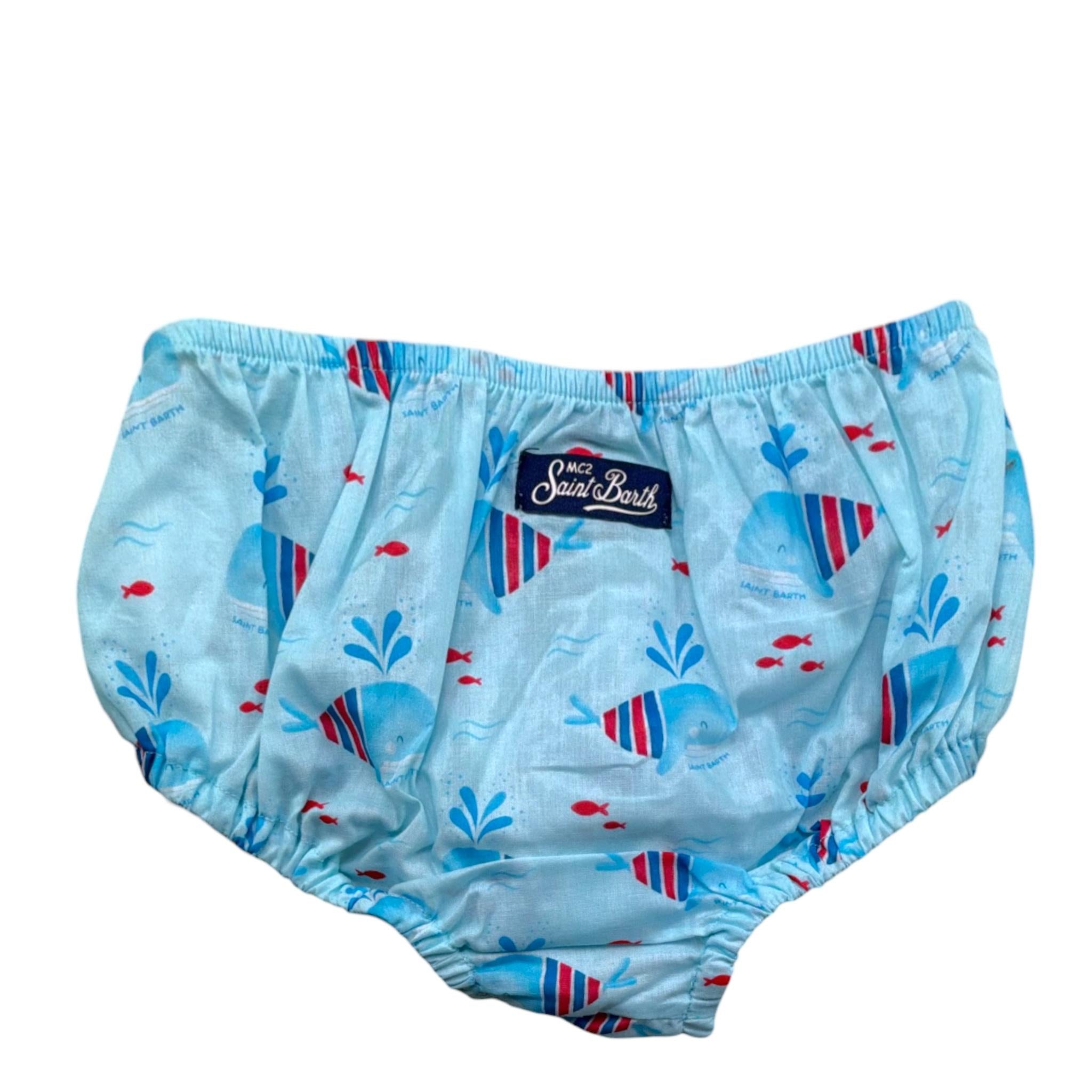 Saint Barth Coulotte Tinta Unita con Stampa per Neonata 01119L AZZURRO SAINT BARTH 