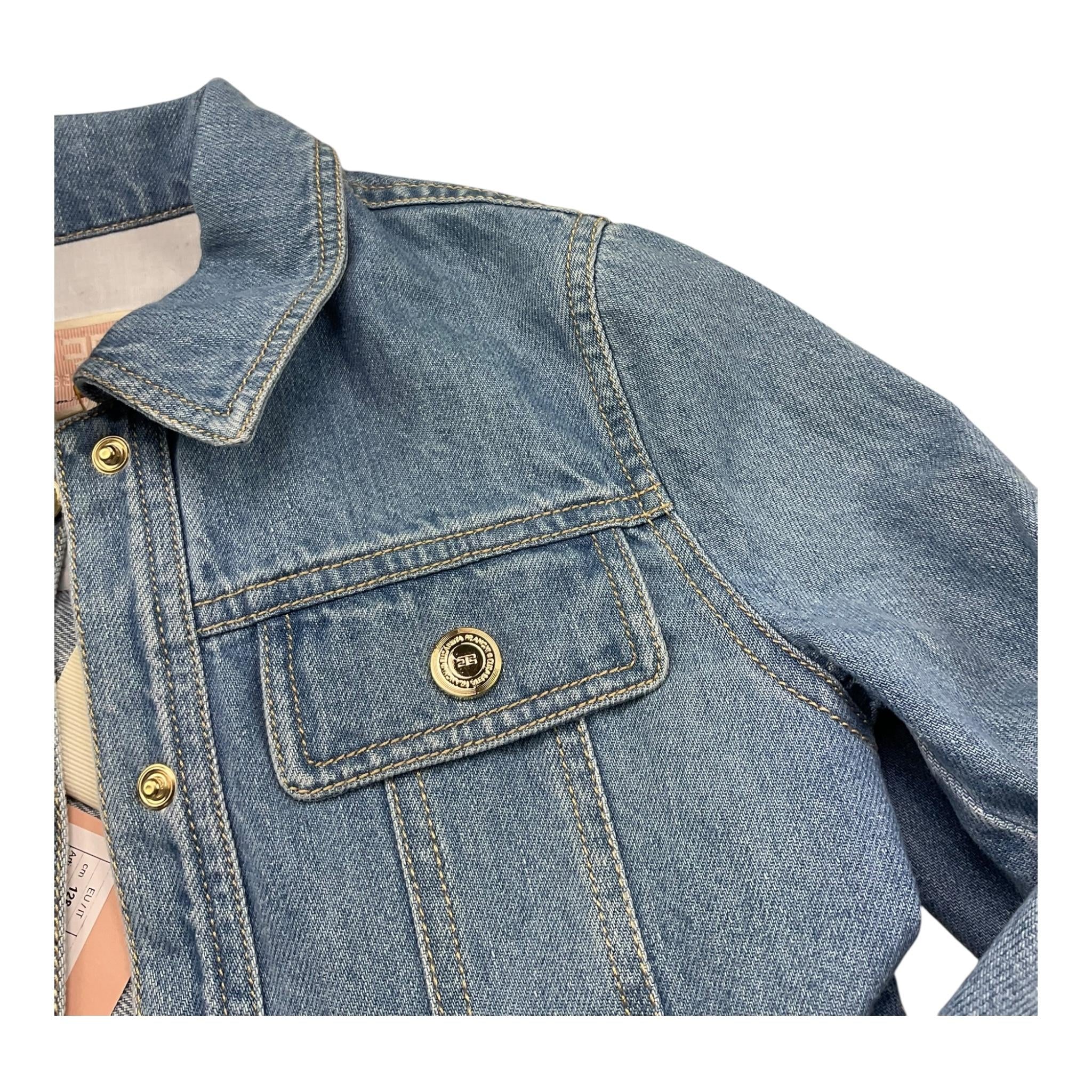 Elisabetta Franchi Giubbino Manica Lunga Tinta Unita In Denim per Bambina EFGB123 AZZURRO ELISABETTA FRANCHI 