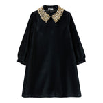 IL GUFO abito manica lunga tinta unita in velluto con collare Blu per Neonata A24VL595V0016 BLU IL GUFO 