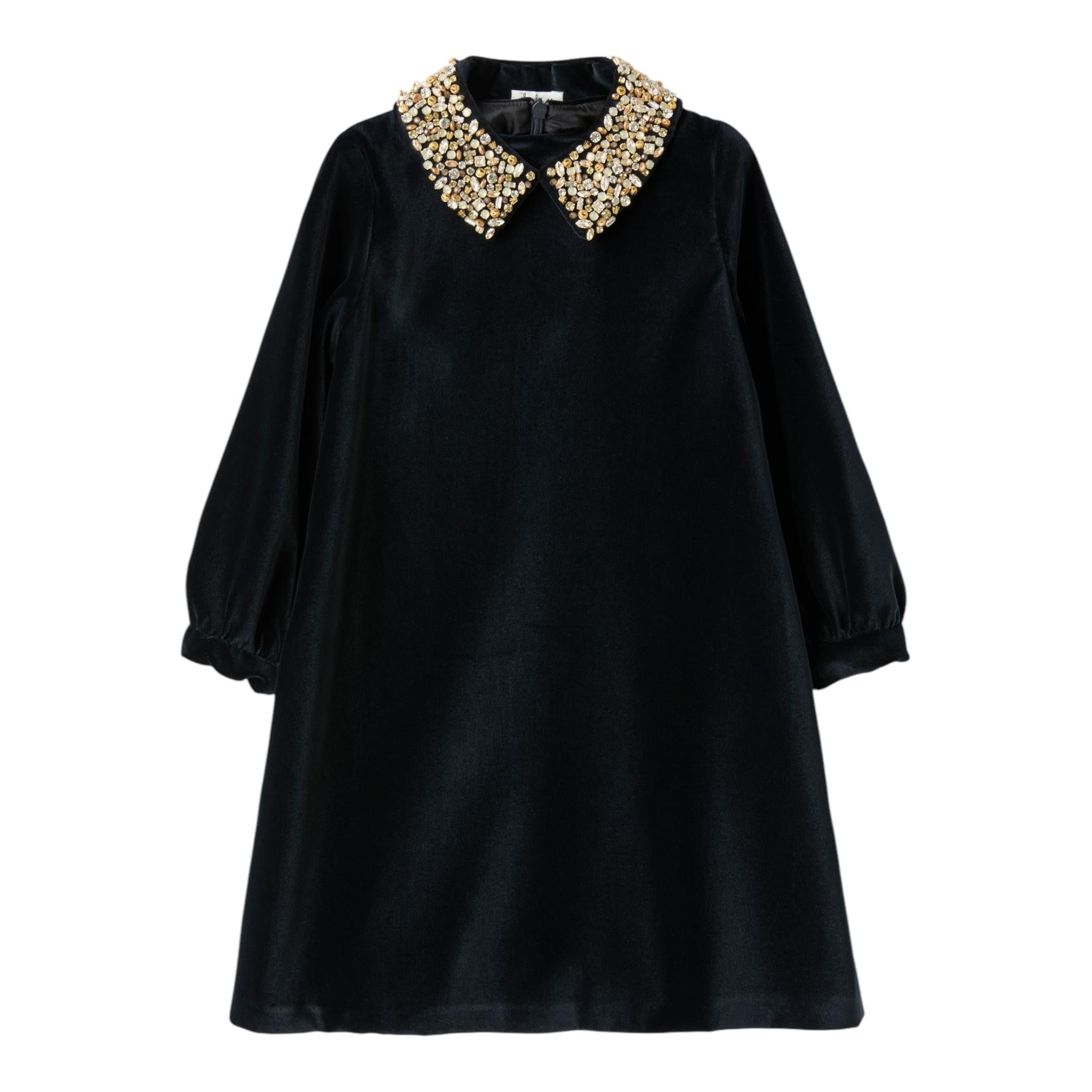 IL GUFO abito manica lunga tinta unita in velluto con collare Blu per Neonata A24VL595V0016 BLU IL GUFO 