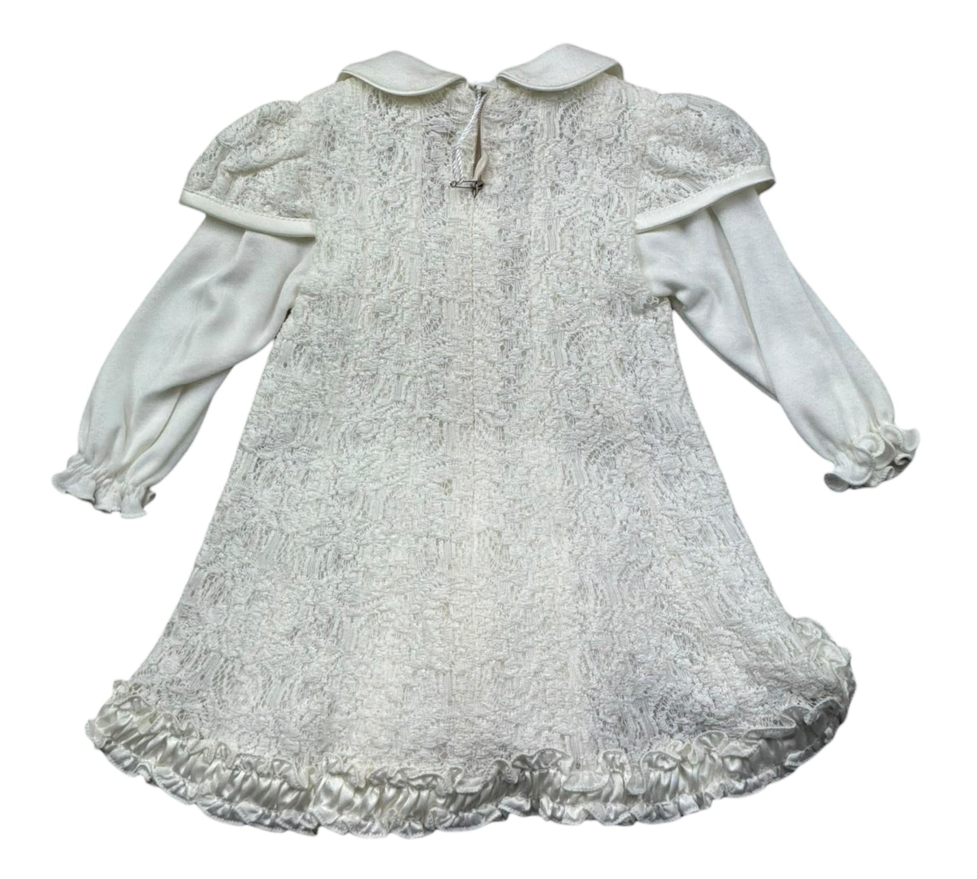 Aletta Abito Manica Lunga Tinta Unita con Ricami per Neonata RH99050 PANNA ALETTA 