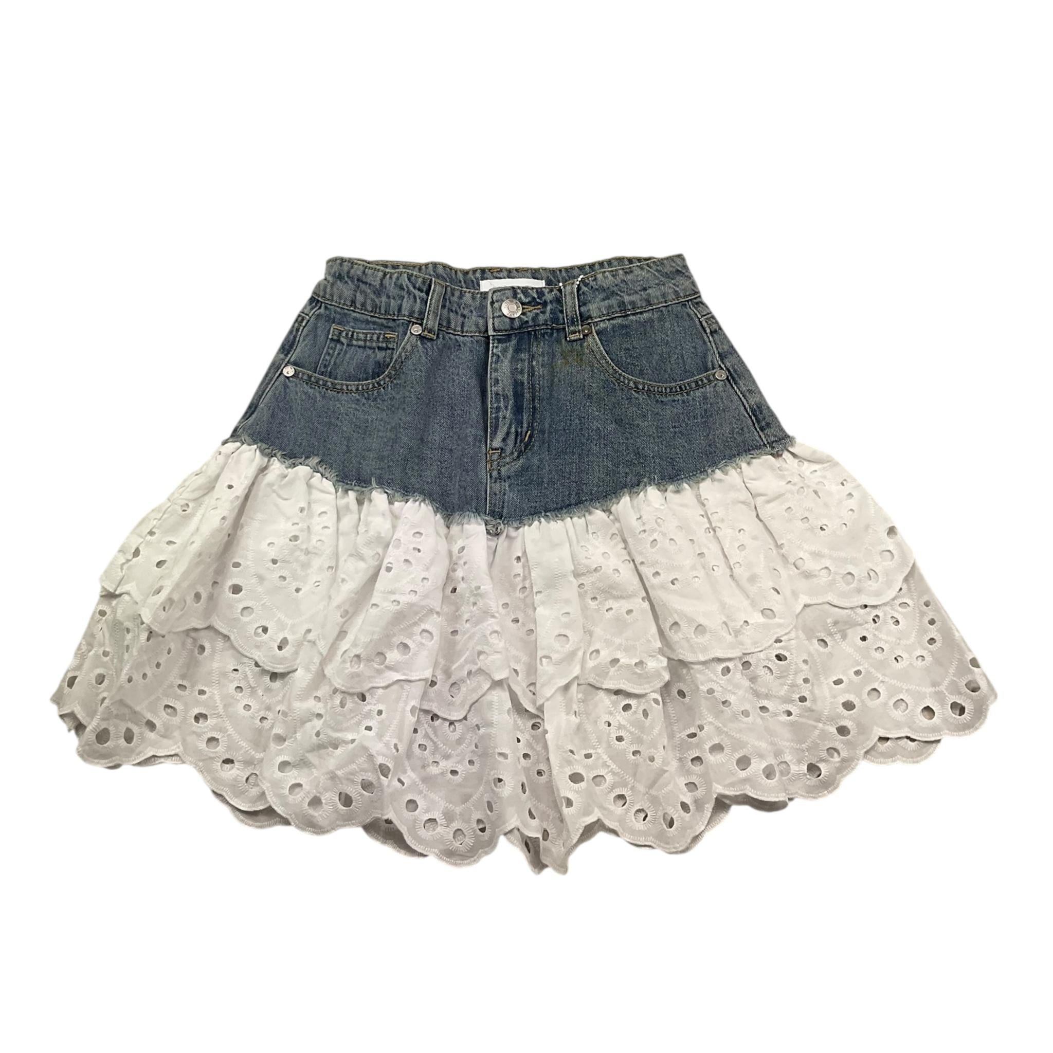 Met Gonna In Denim Tinta Unita con Pizzo San Gallo per Bambina ME367 BLU MET 