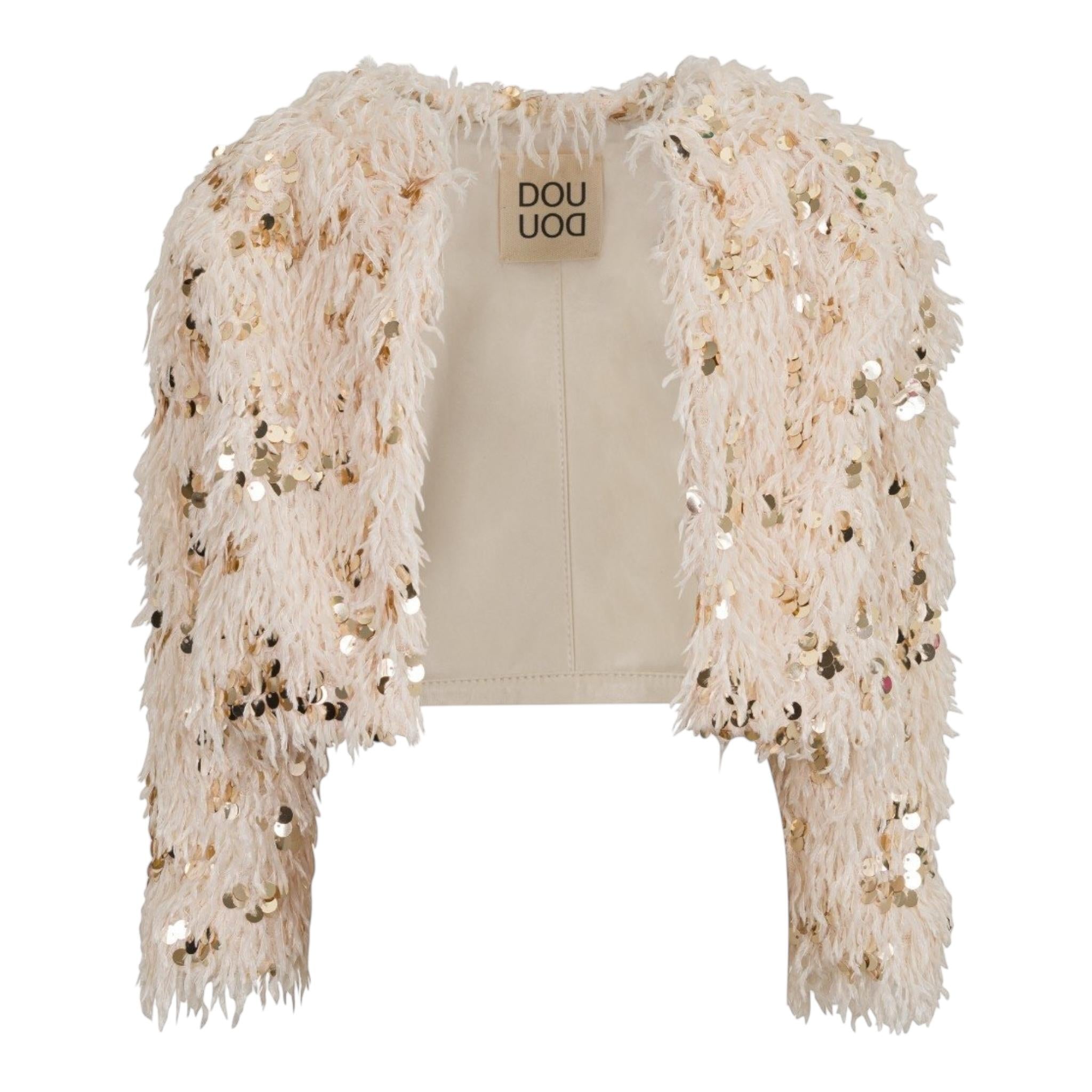 Dou Dou Cardigan Tinta Unita con Paillettes E Piume per Bambina DW2A44 BEIGE DOU DOU 