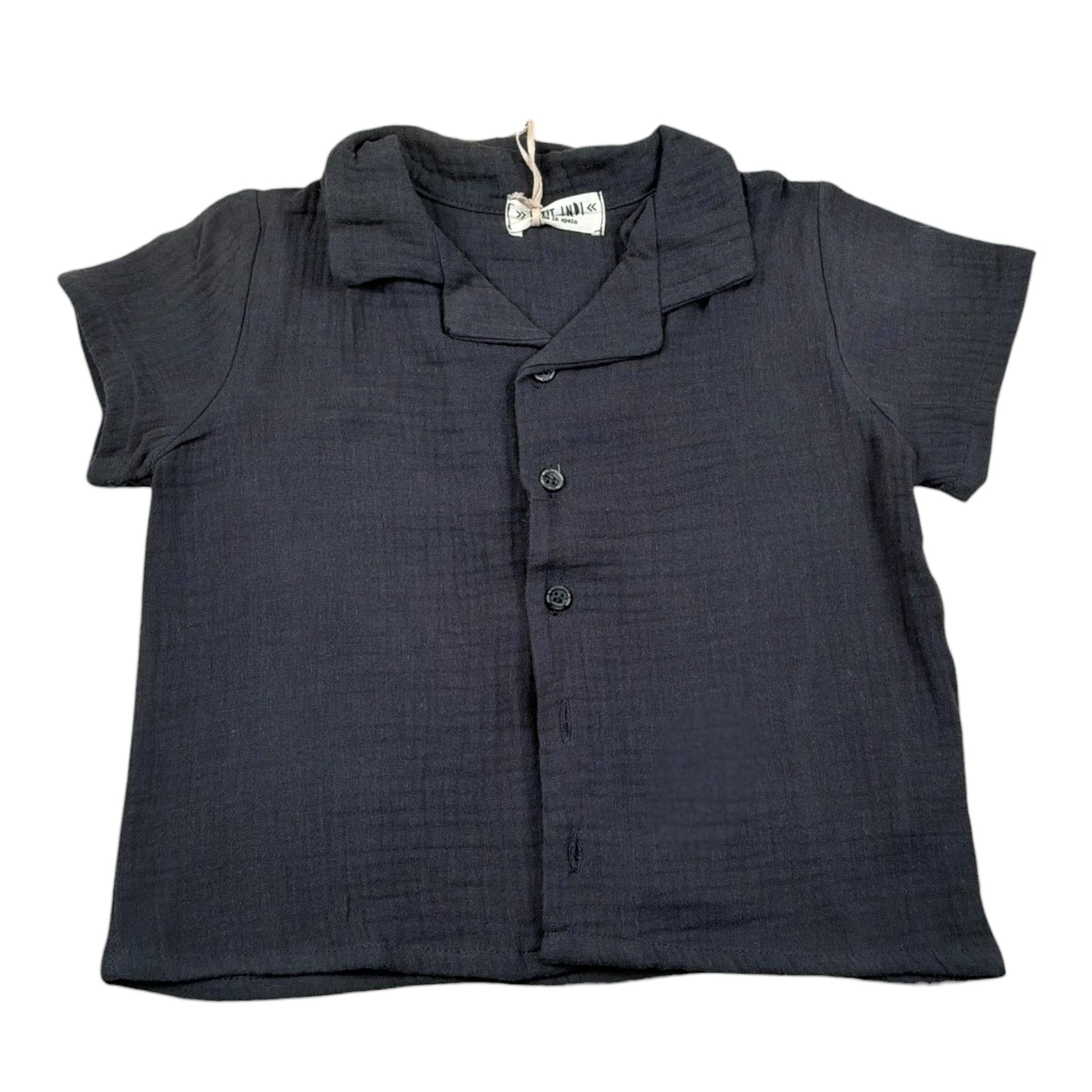 Petit Indi Camicia Mezza Manica Tinta Unita per Neonato SS25BK7326X GRIGIO PETIT INDI 