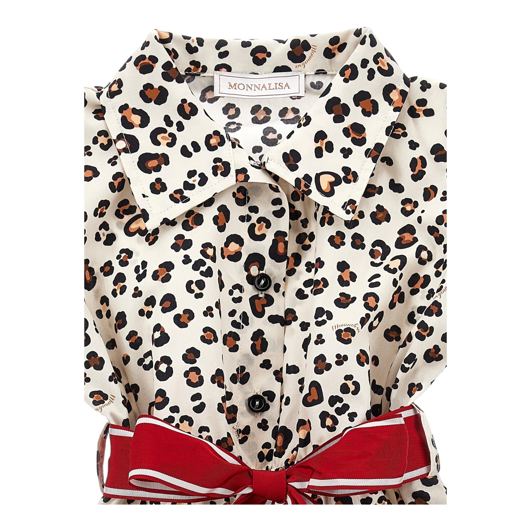 Monnalisa Abito Tinta Unita con Fantasia Maculata per Bambina 11E911 BEIGE MONNALISA 